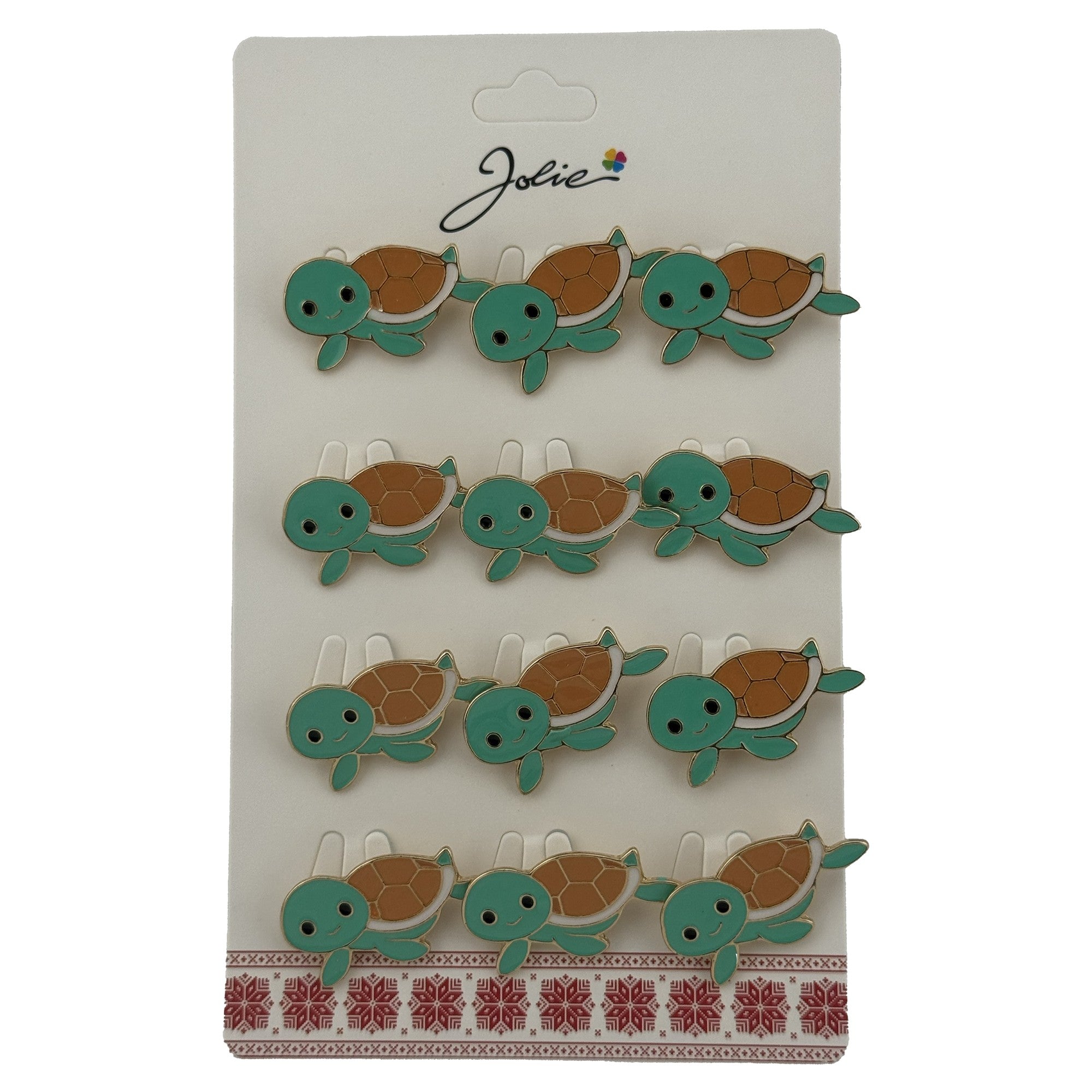 Set 12 Brose Martisor pentru Copii cu Broasca Testoasa, Brose din Metal, Aspect Lacuit, 2,5 x 1,5 cm per Unitate, Verde