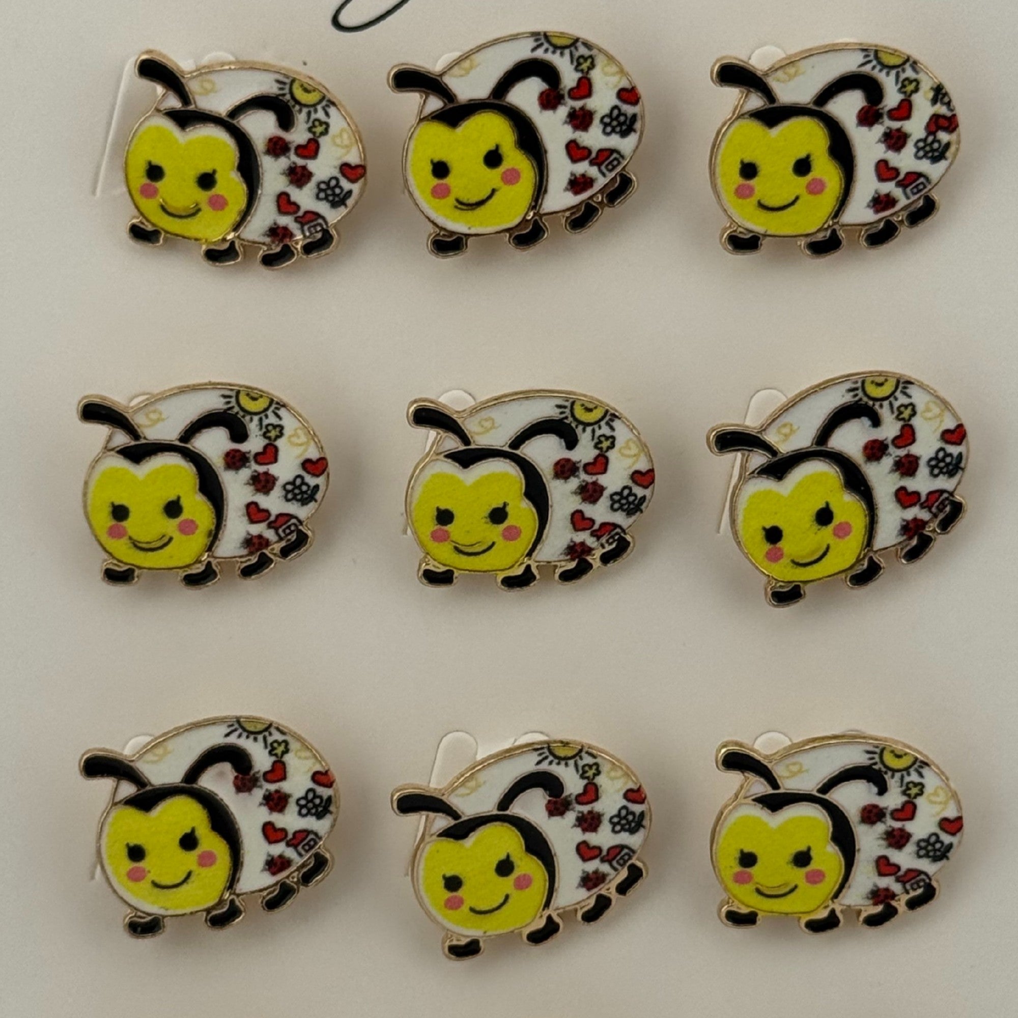 Set 12 Brose Martisor pentru Copii, Model Buburuza, Galbena