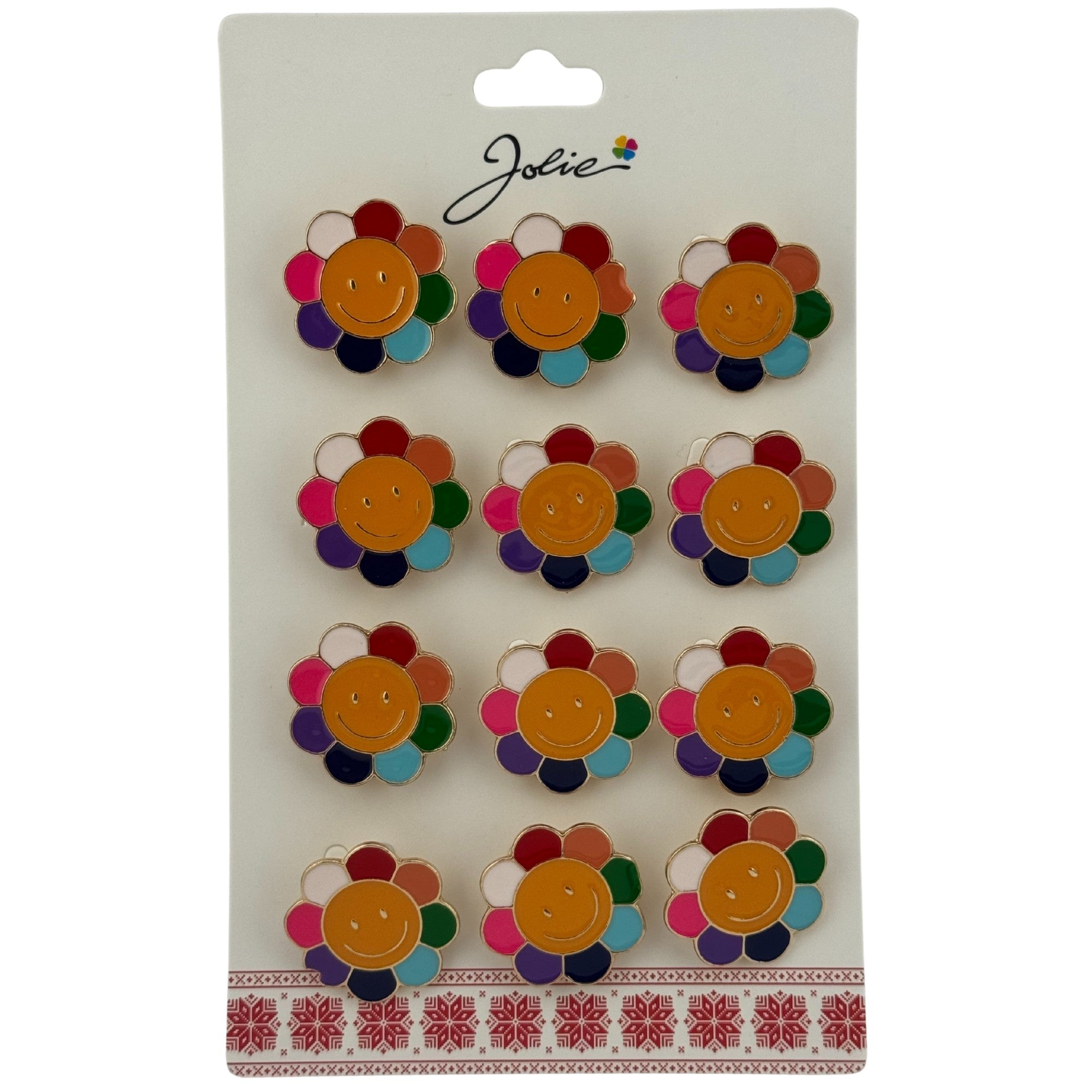 Set 12 Brose Martisor pentru Copii, Model Floare care Zambeste, Multicolor
