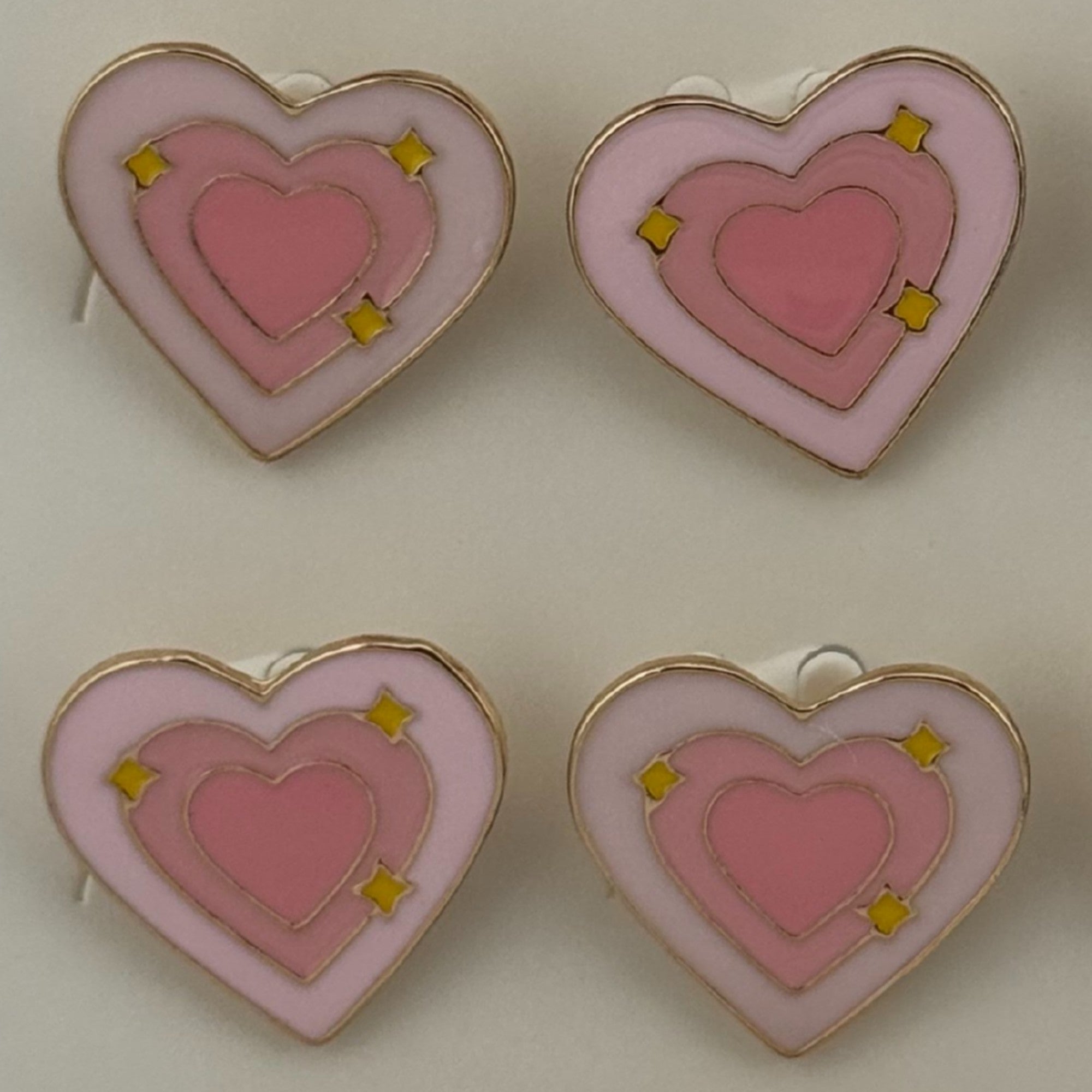 Set 12 Brose Martisor pentru Copii, Model Inima cu Stelute, Roz