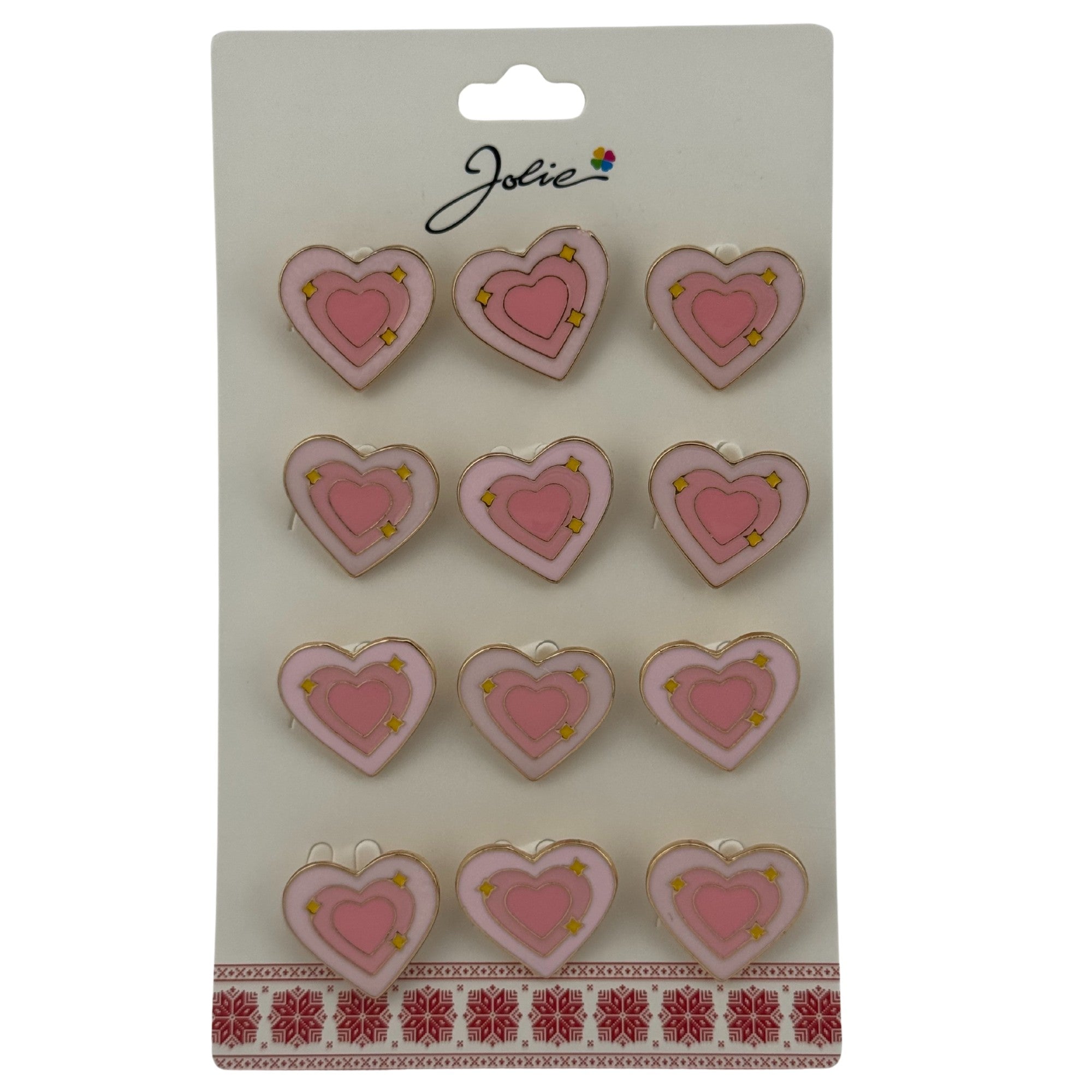 Set 12 Brose Martisor pentru Copii, Model Inima cu Stelute, Roz