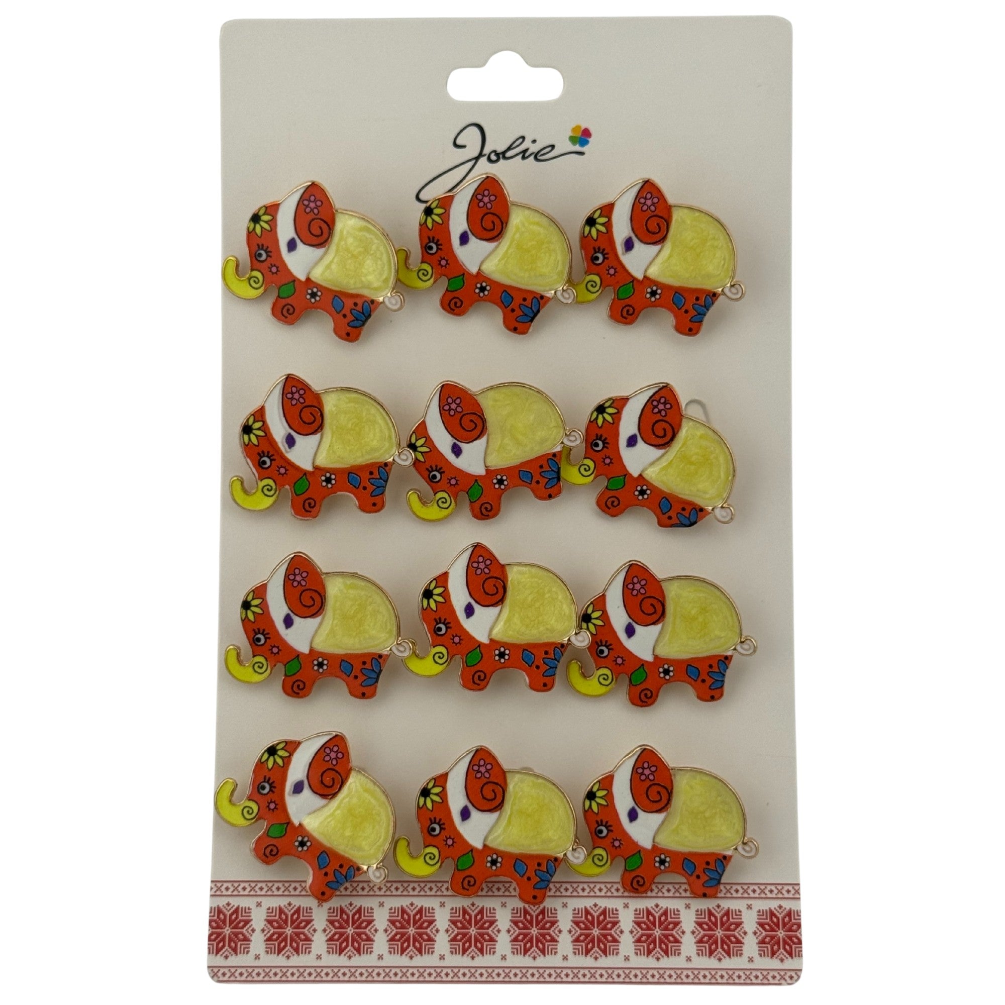 Set 12 Brose Martisor pentru Copii, Model Elefant cu Design, Multicolor