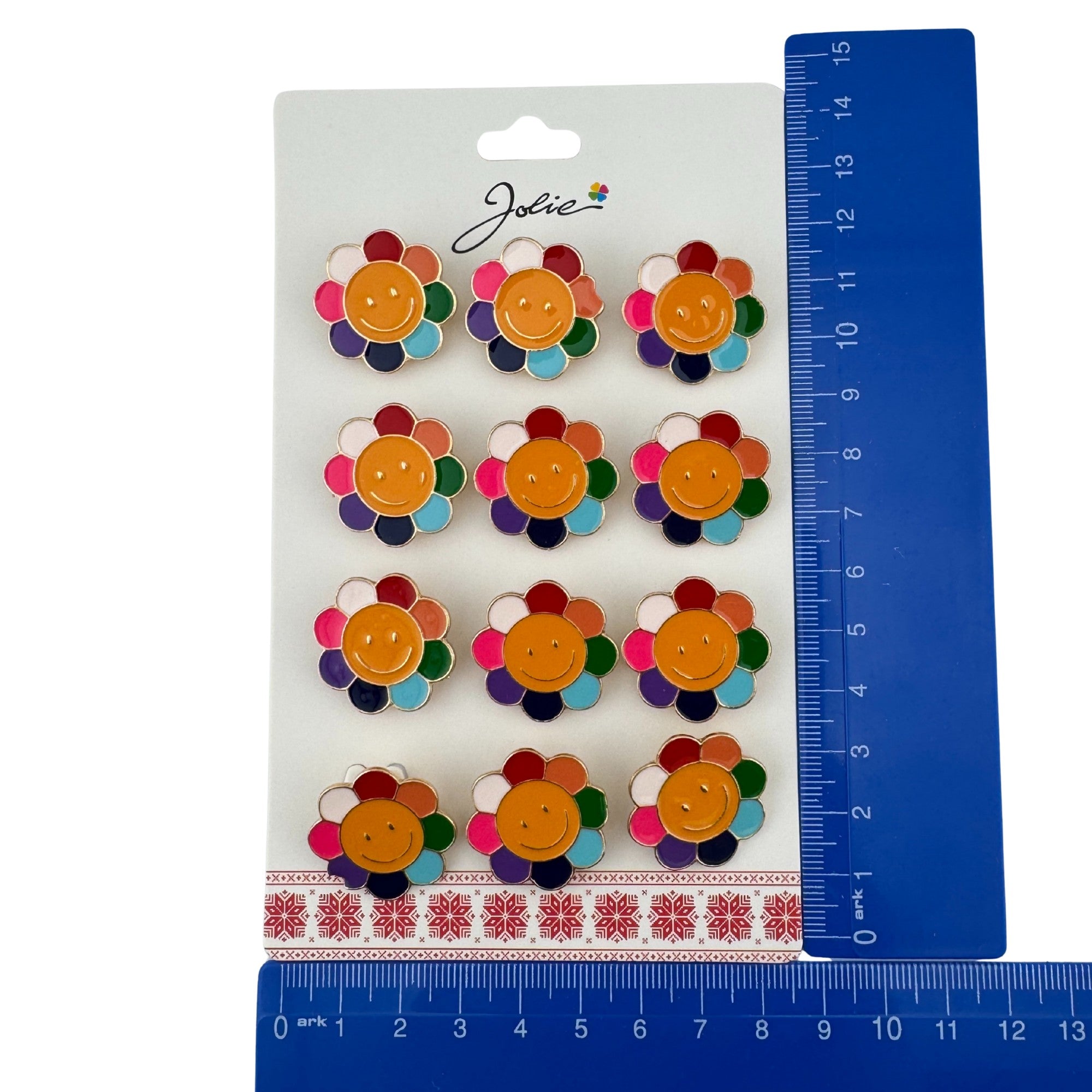 Set 12 Brose Martisor pentru Copii, Model Floare care Zambeste, Multicolor