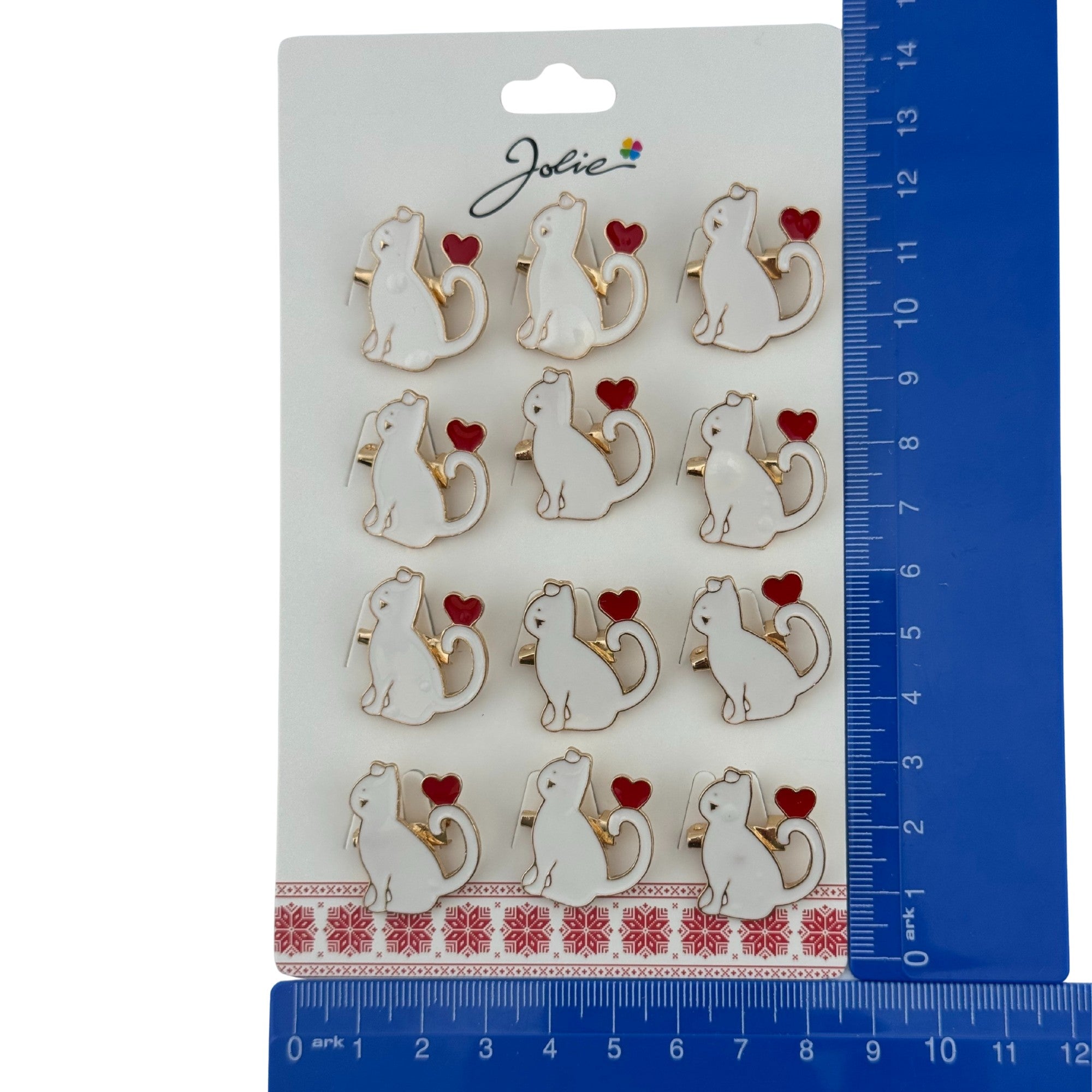 Set 12 Brose Martisor pentru Copii, Model Pisica cu Inima pe Coada, Alb