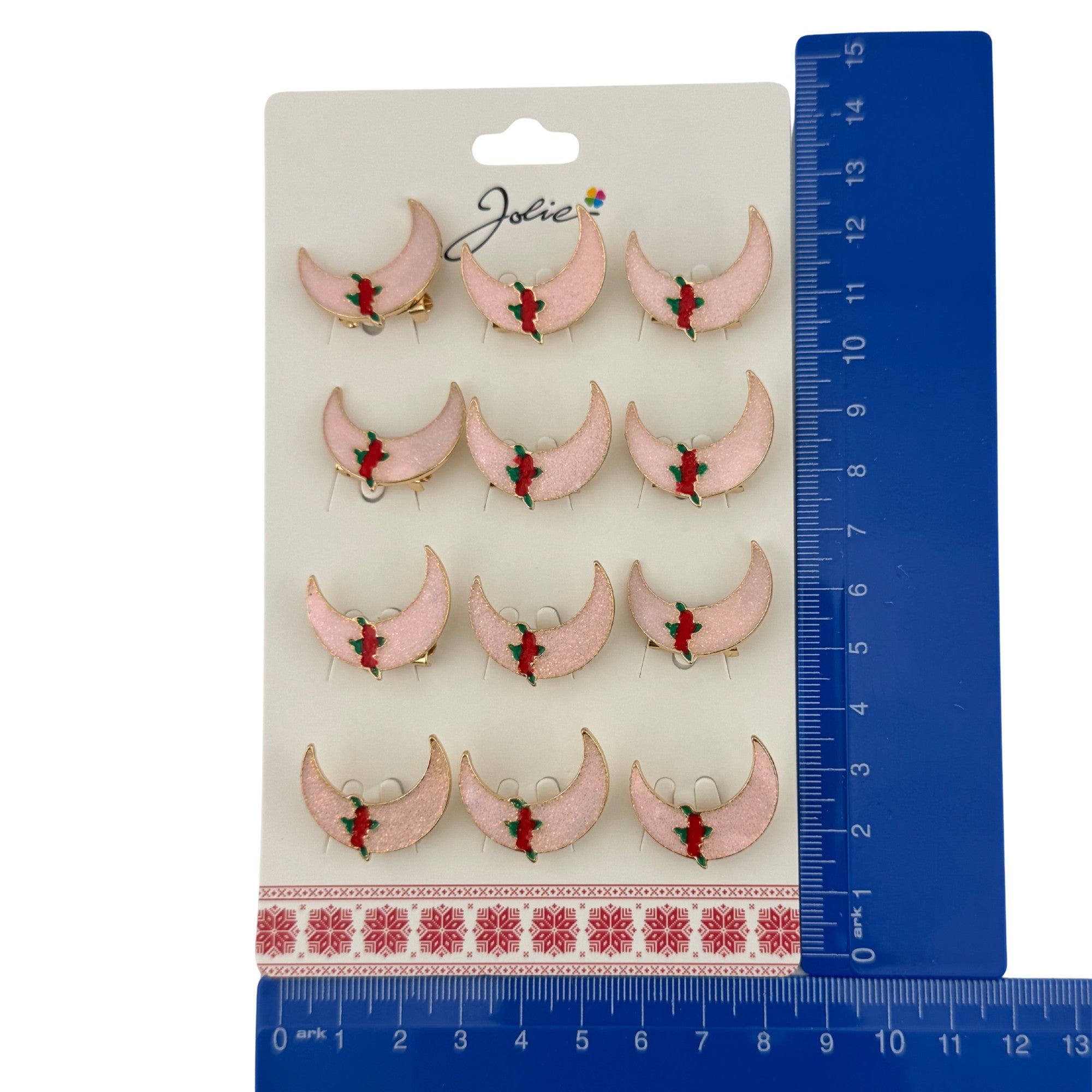 Set 12 Brose Martisor pentru Copii, Jolie, Model Semiluna cu Trandafiri, Roz