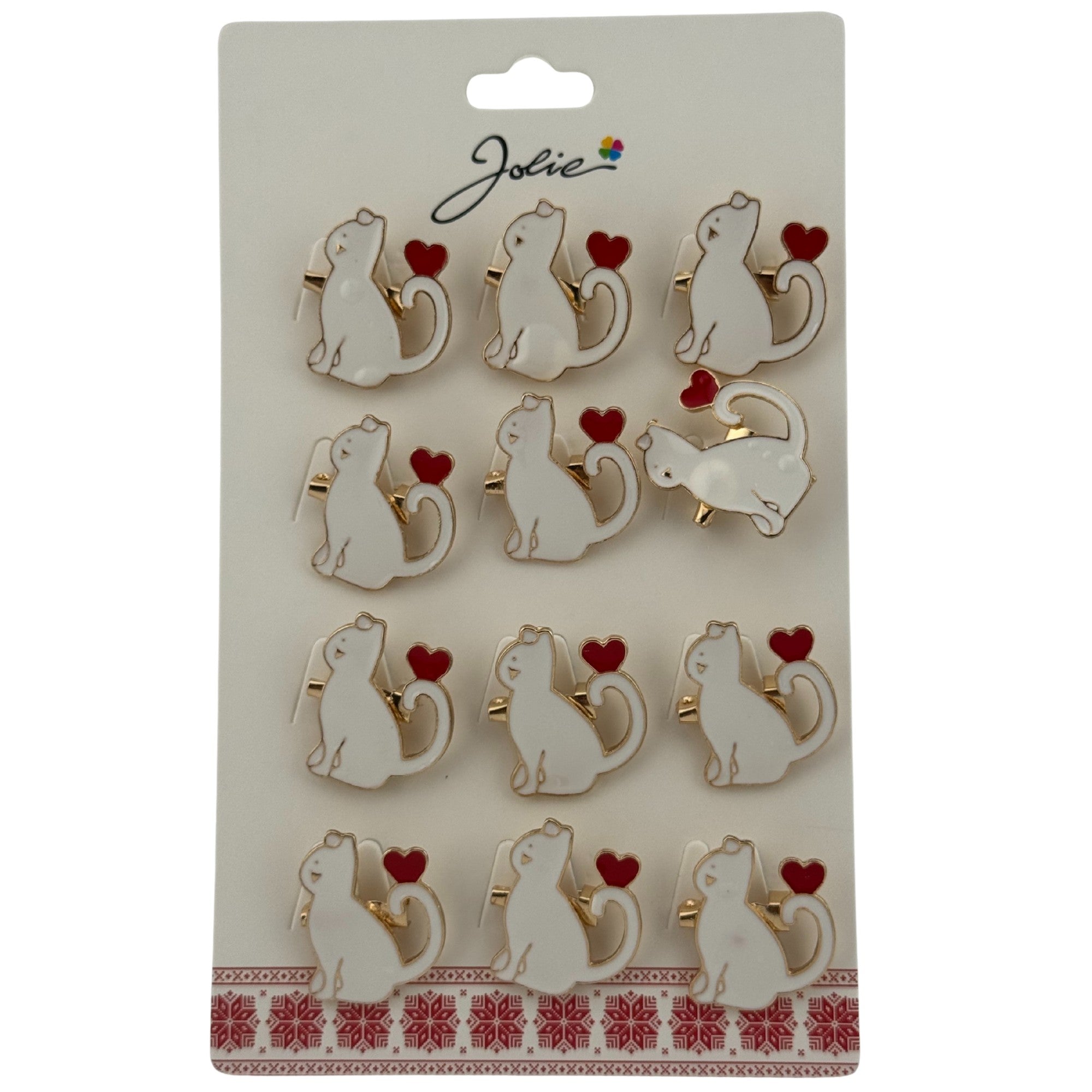 Set 12 Brose Martisor pentru Copii, Model Pisica cu Inima pe Coada, Alb