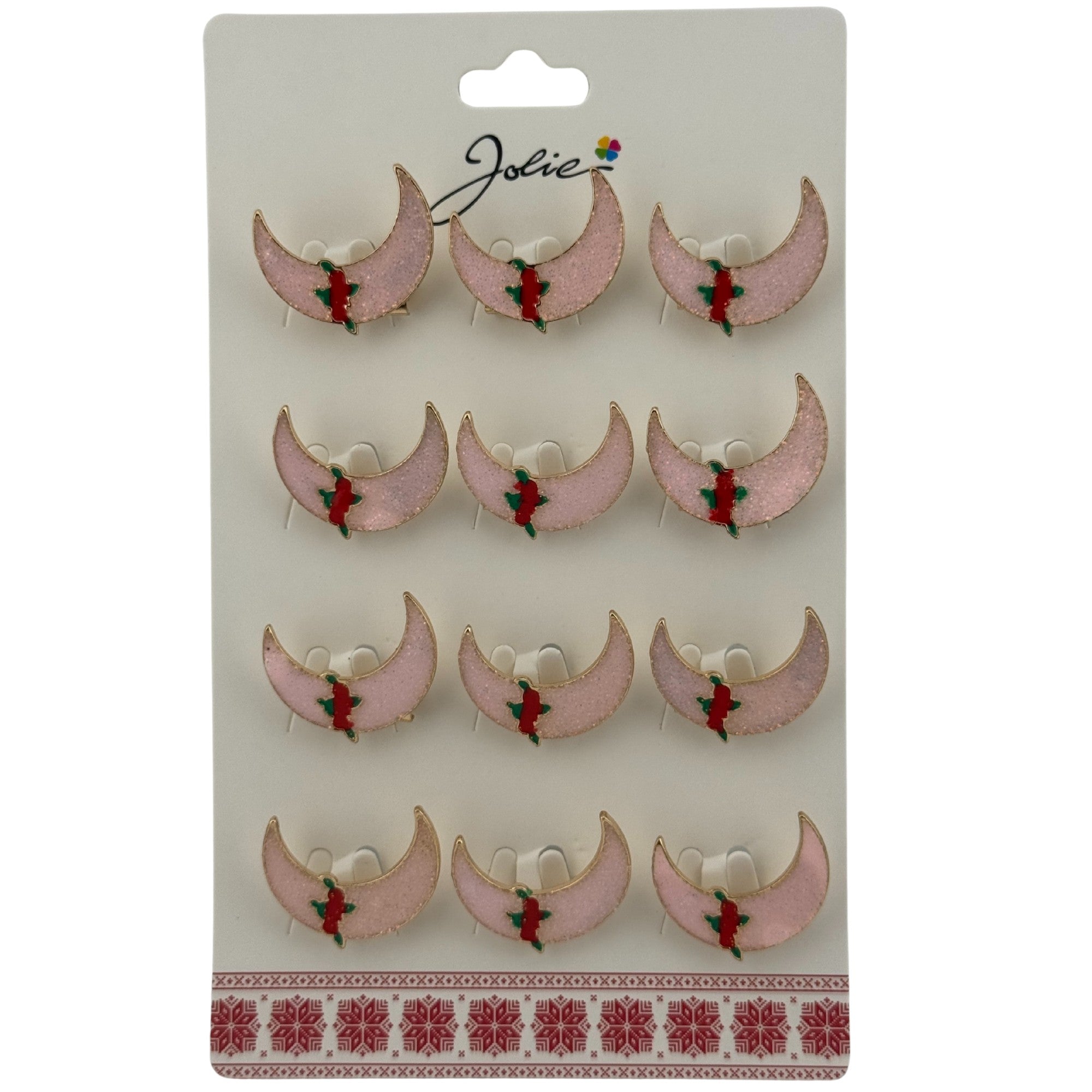 Set 12 Brose Martisor pentru Copii, Jolie, Model Semiluna cu Trandafiri, Roz