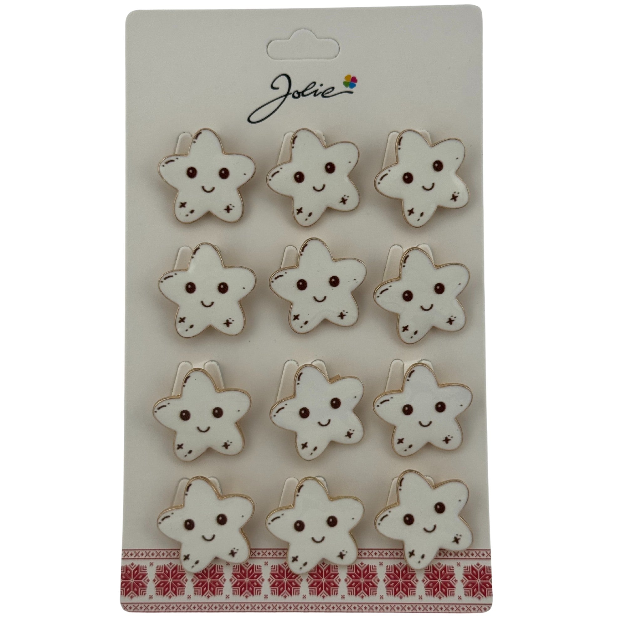 Set 12 Brose Martisor pentru Copii, Model Stea care Zambeste, Alb