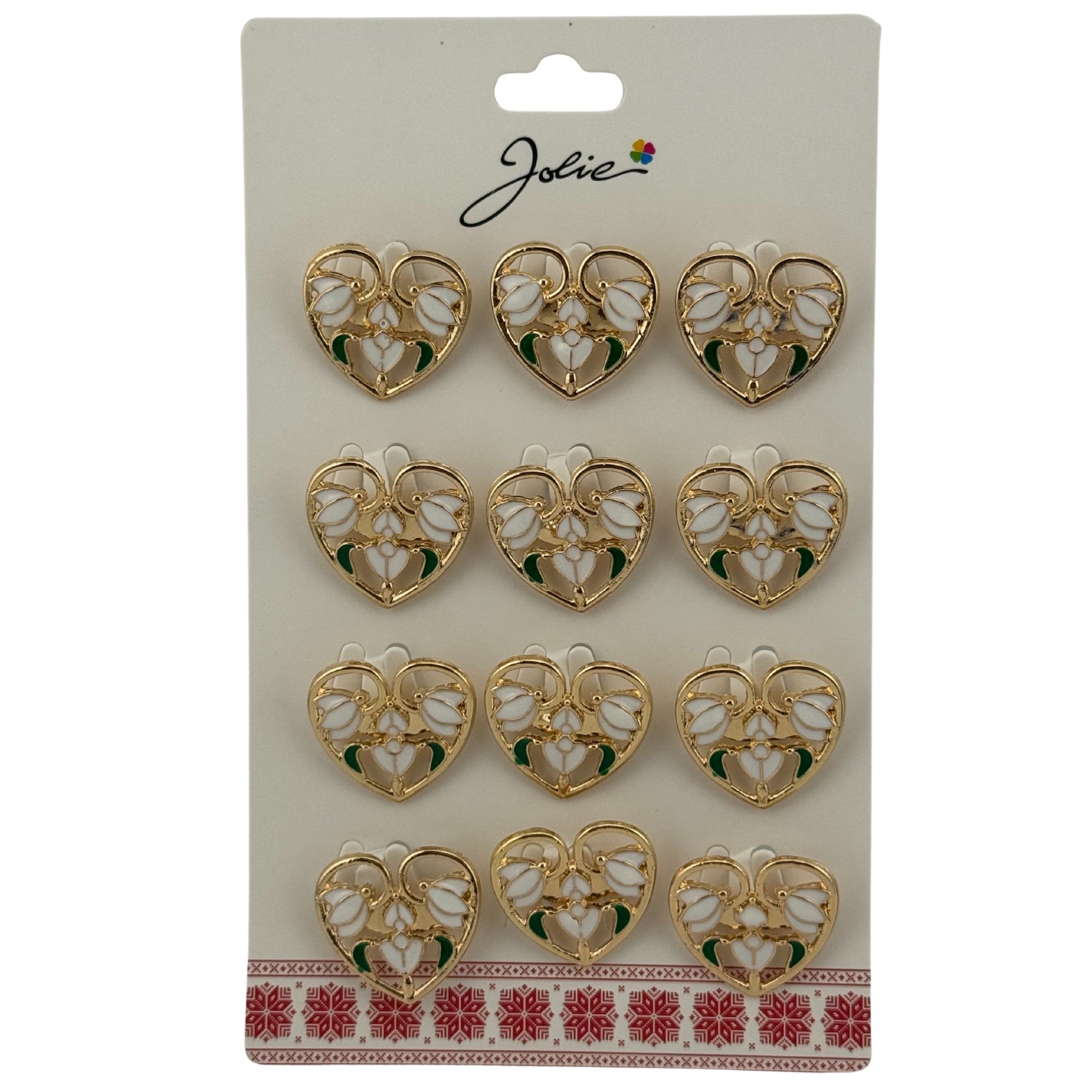 Set 12 Brose Martisor Primavara, Model Trei Ghiocei in Inima, Alb