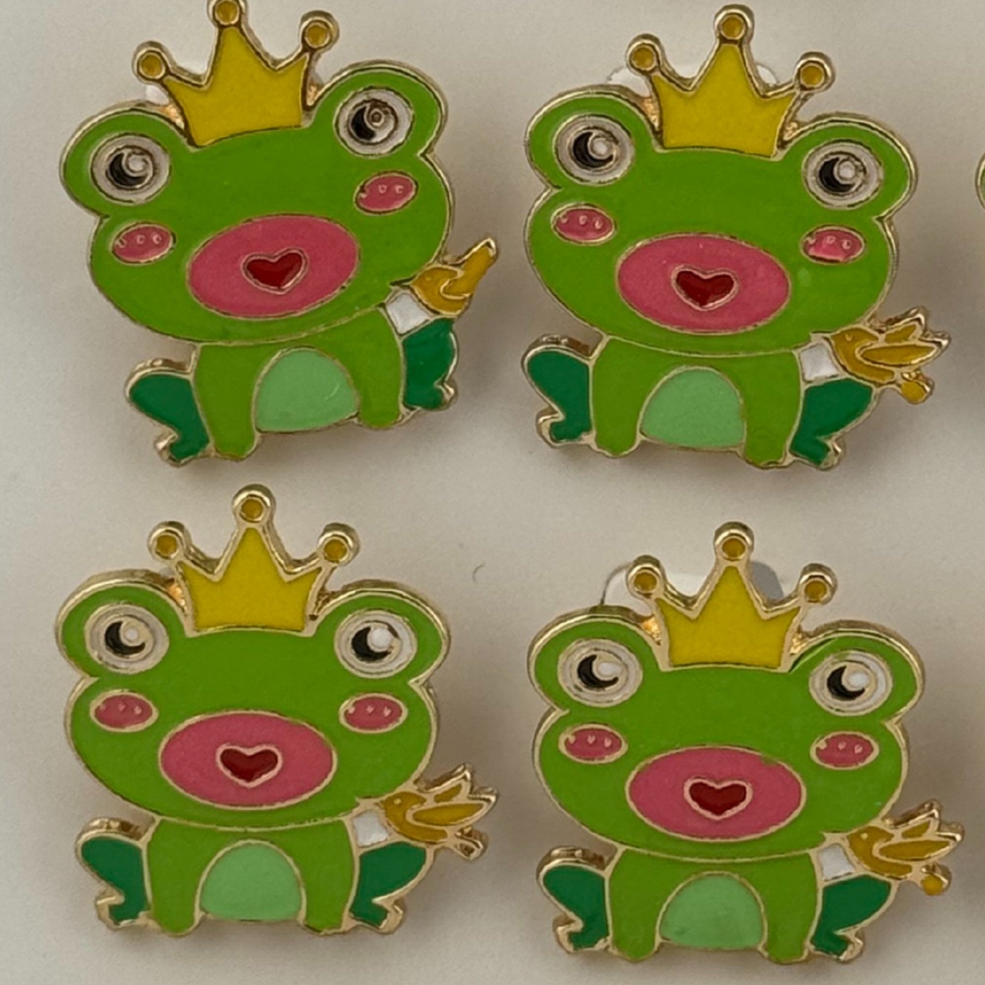 Set 12 Brose Martisor pentru Copii,, Jolie, Model Broscuta cu Coronita, Verde