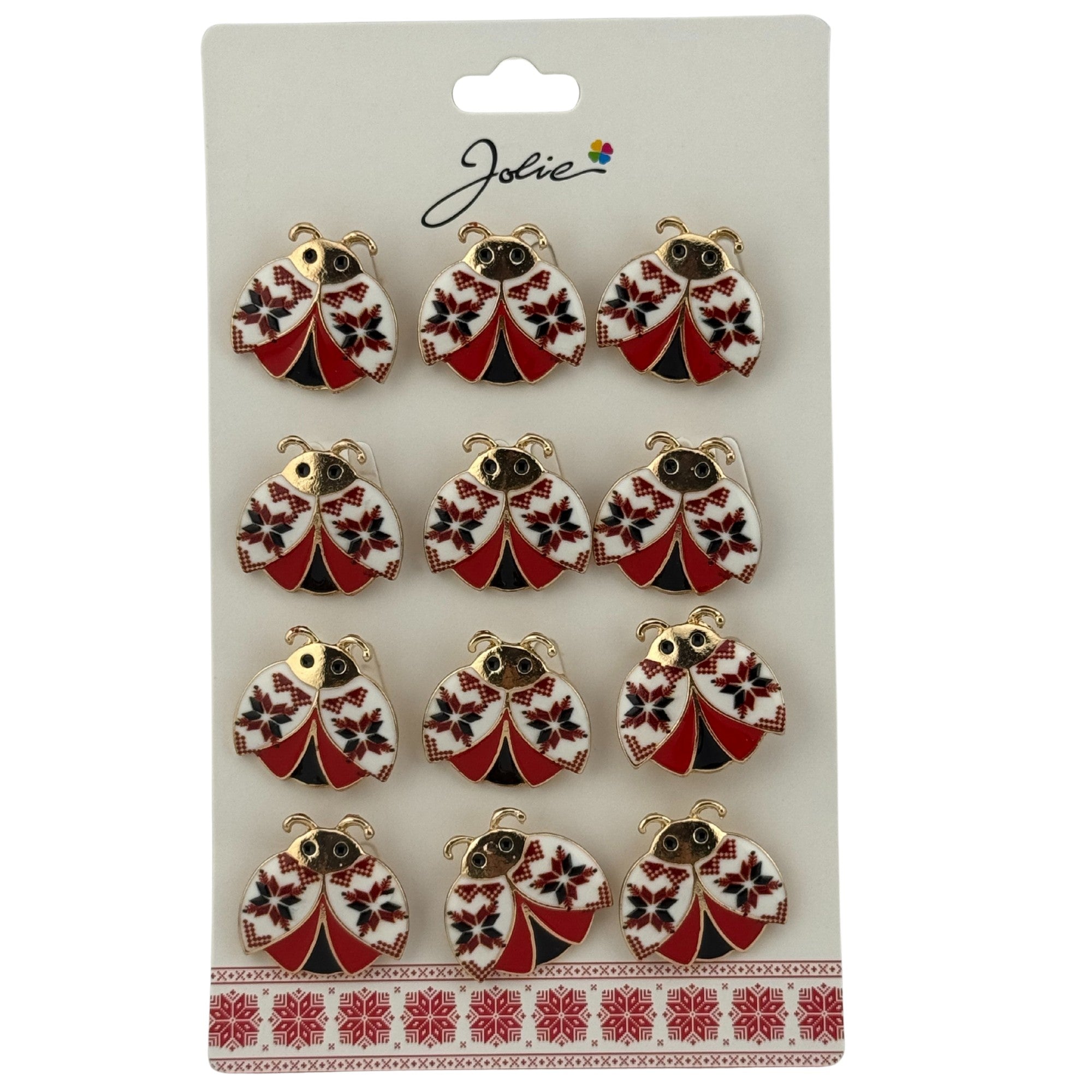 Set 12 Brose Martisor Primavara, Model Buburuza cu Motiv Traditional