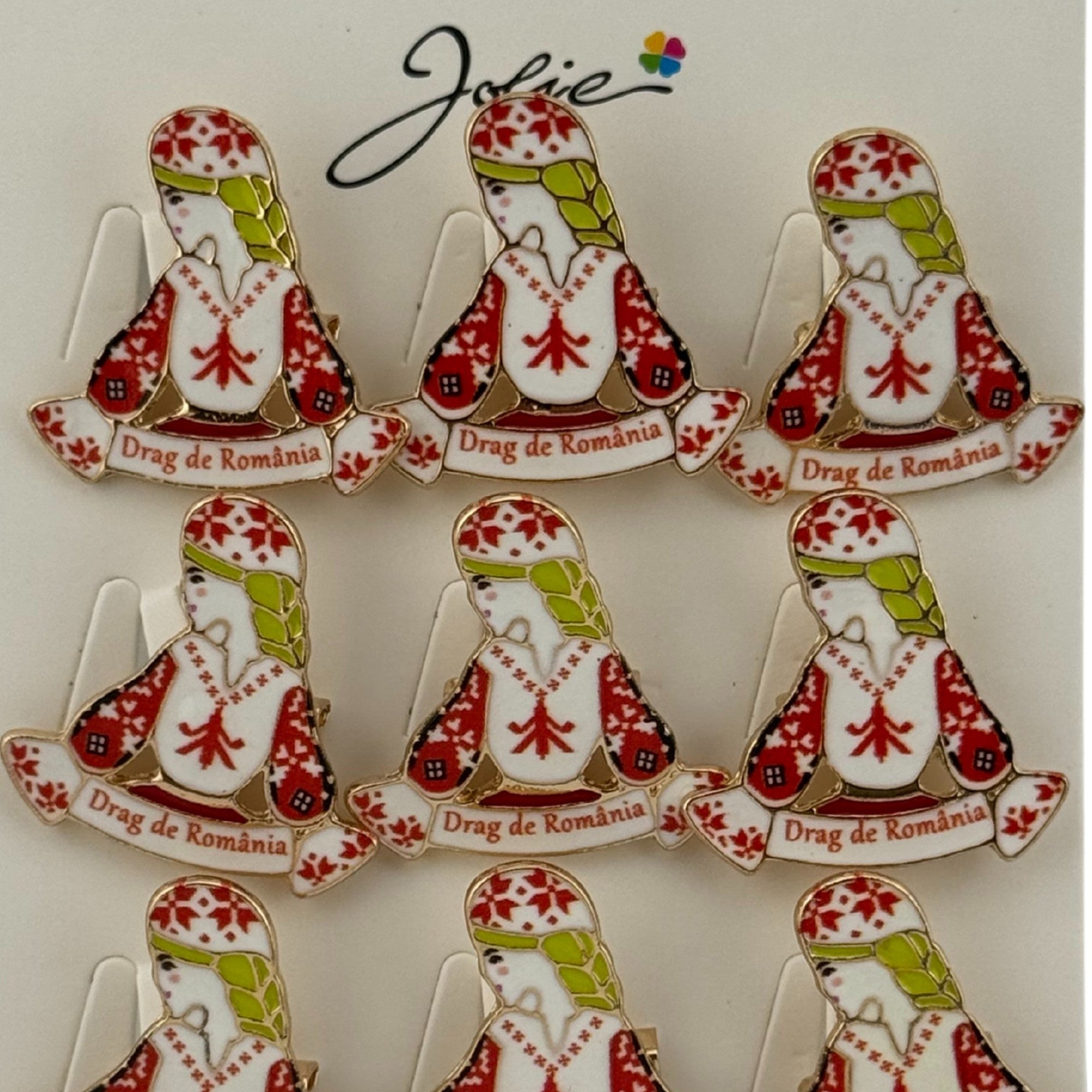 Set 12 Brose Martisor Primavara, Model Fata, Mesaj Drag de Romania, Multicolor