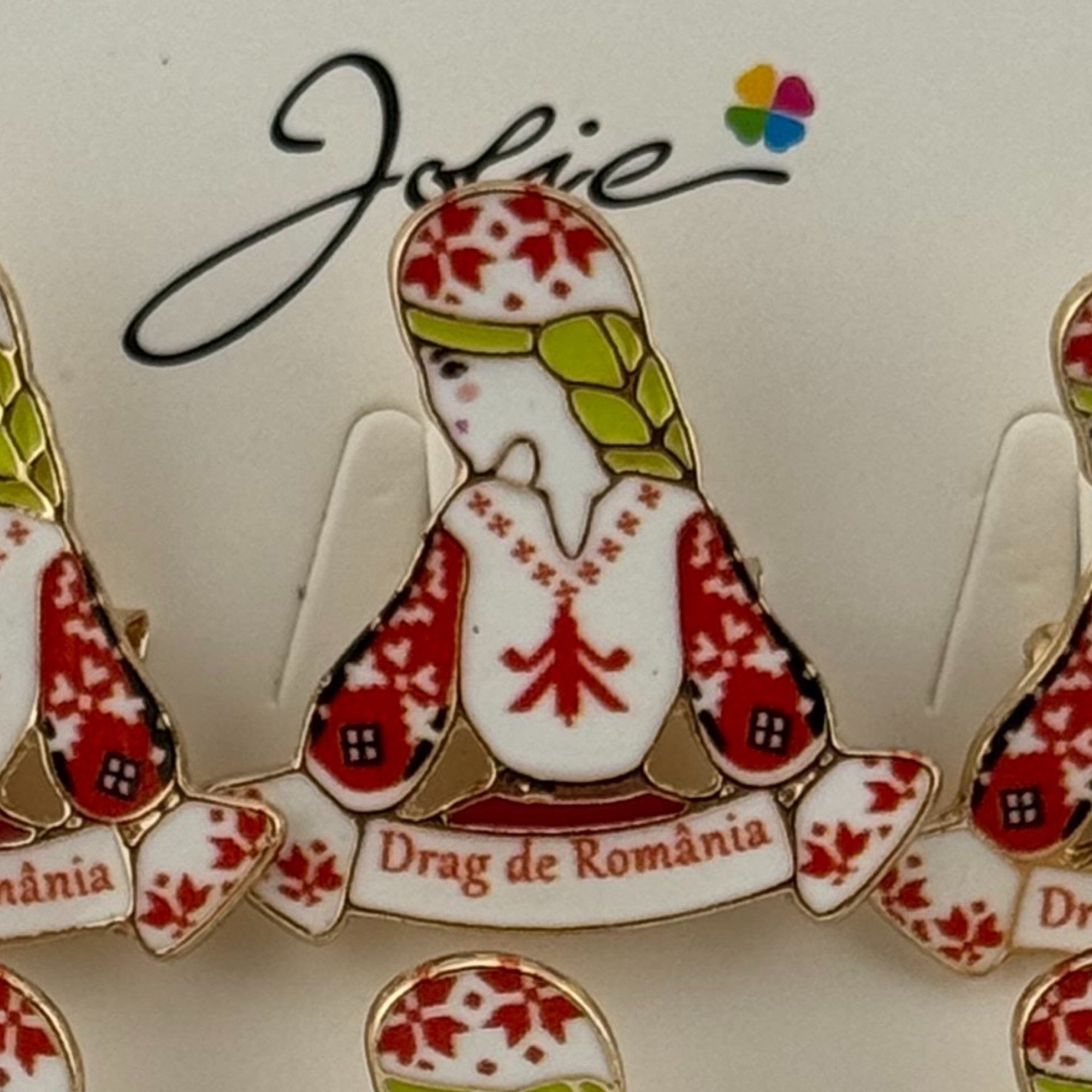 Set 12 Brose Martisor Primavara, Model Fata, Mesaj Drag de Romania, Multicolor