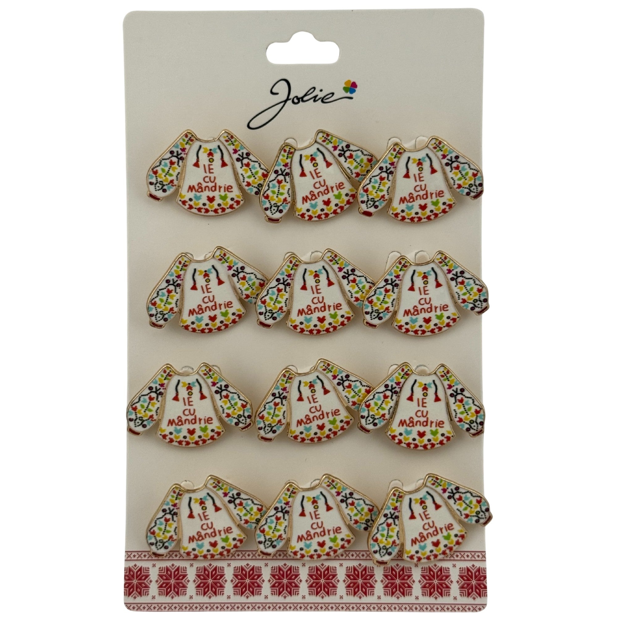 Set 12 Brose Martisor Primavara, Model Ie, Mesaj Ie cu Mandrie, Multicolor