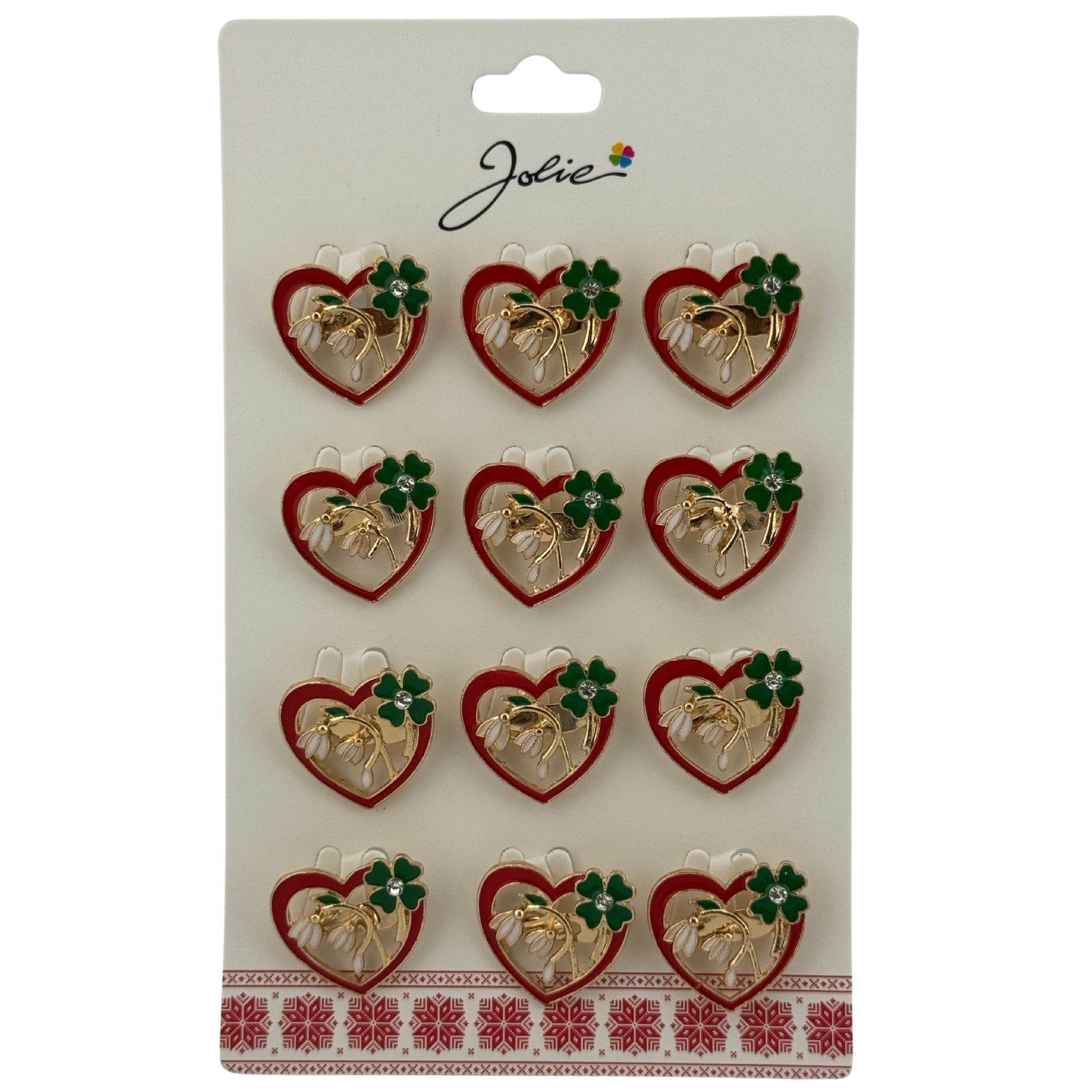 Set 12 Brose Martisor Primavara, Model Inima cu Ghiocei si Trifoi