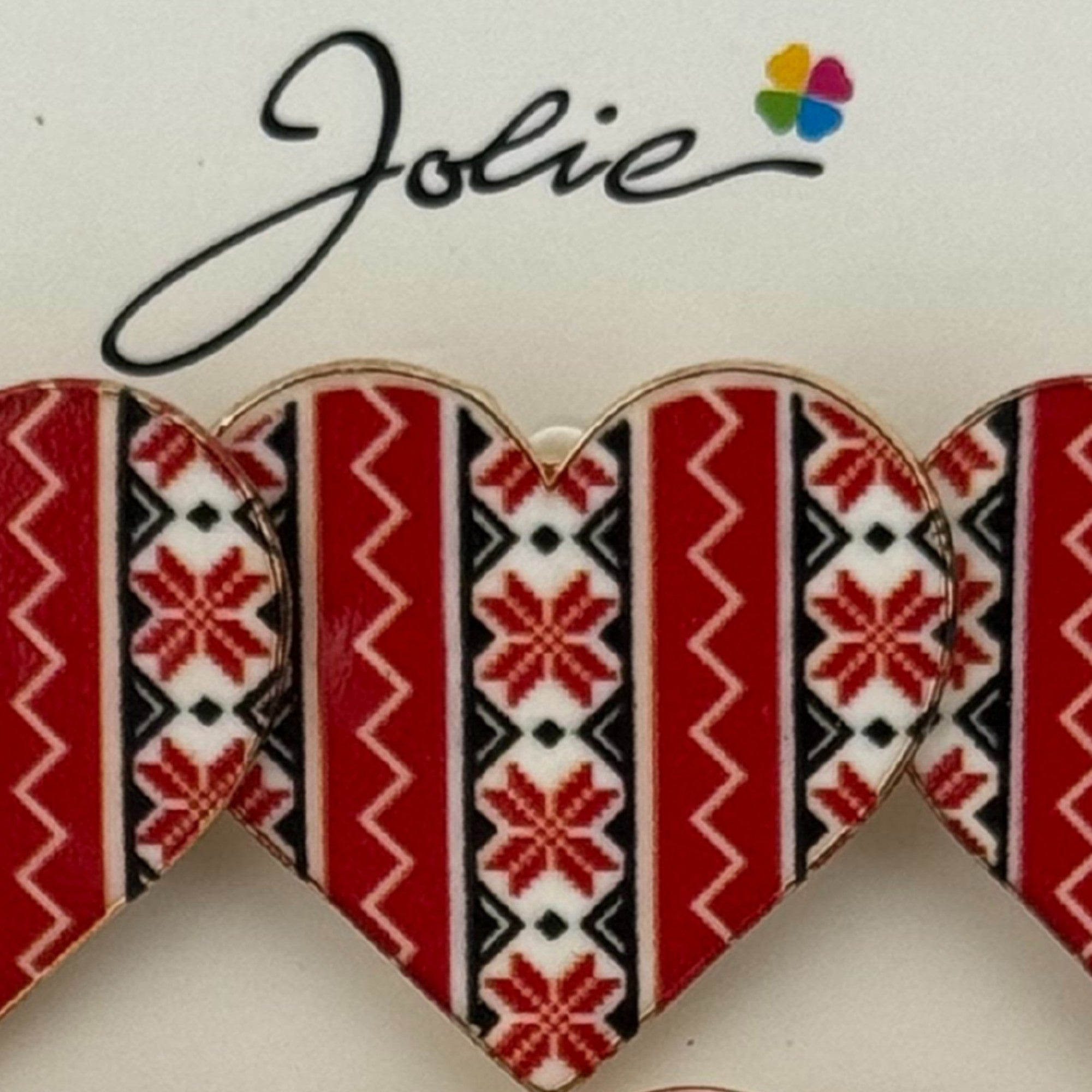 Set 12 Brose Martisor Primavara, Model Inima Rosie cu Motiv Traditional, Rosu