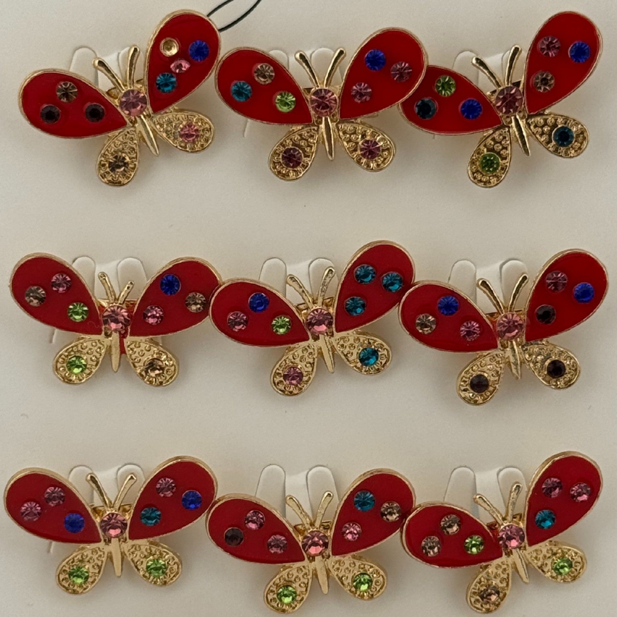 Set 12 Brose Martisor Primavara, Jolie, Model Fluture cu Pietre, Rosu-Auriu