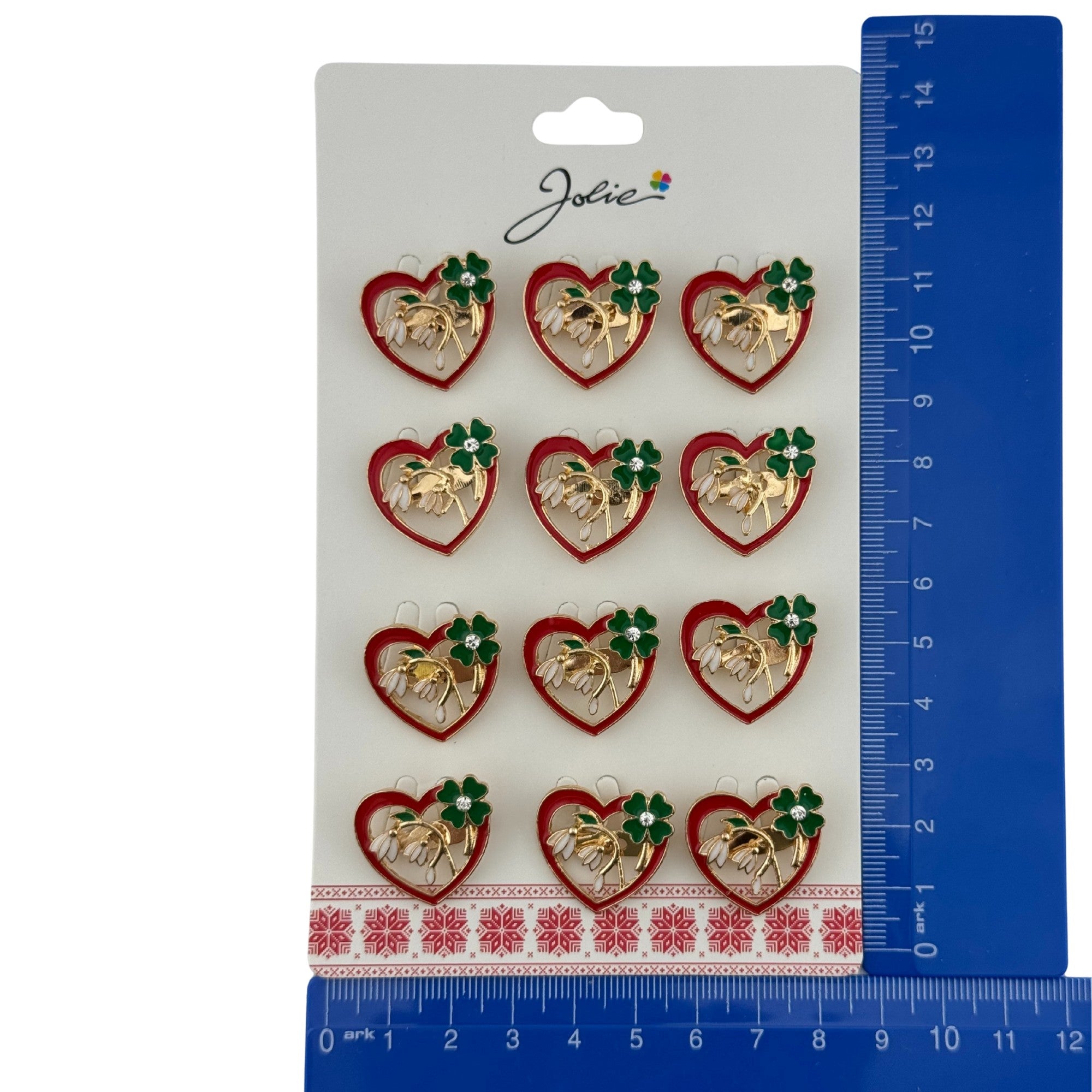 Set 12 Brose Martisor Primavara, Model Inima cu Ghiocei si Trifoi