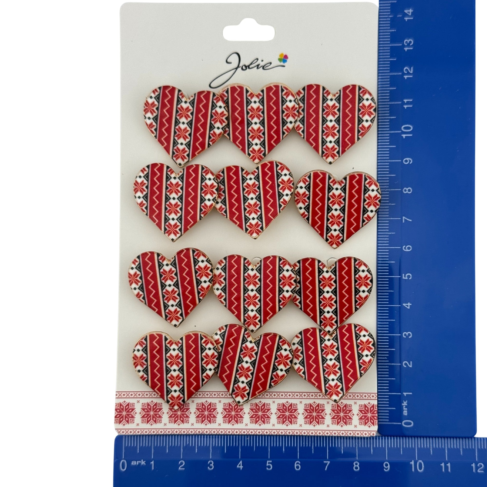 Set 12 Brose Martisor Primavara, Model Inima Rosie cu Motiv Traditional, Rosu