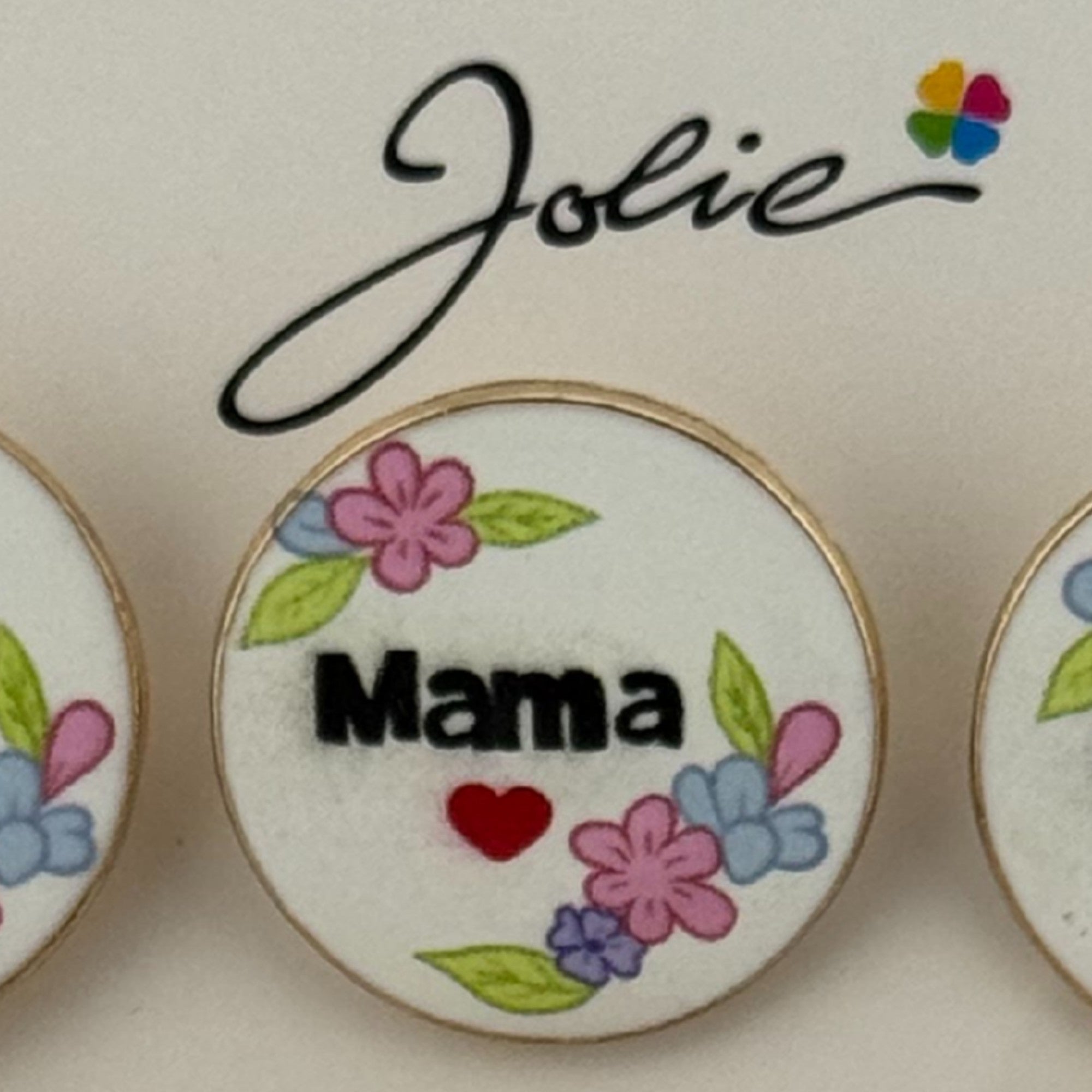 Set 12 Brose Martisor Primavara, Model Rotund cu Flori, Mesaj Mama, Multicolor