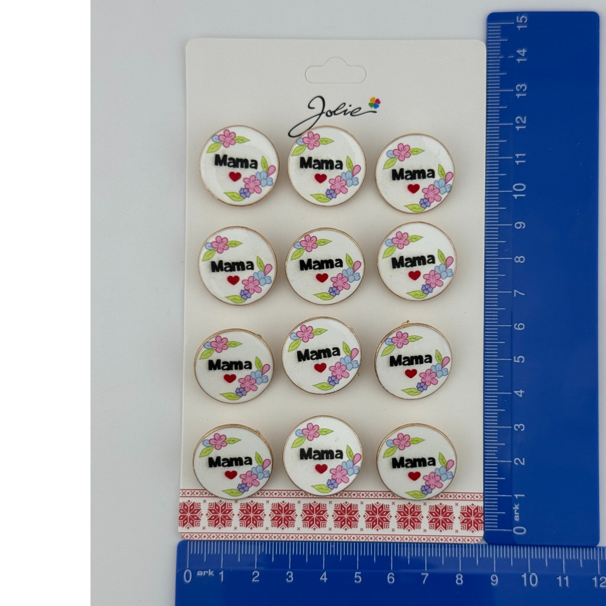 Set 12 Brose Martisor Primavara, Model Rotund cu Flori, Mesaj Mama, Multicolor