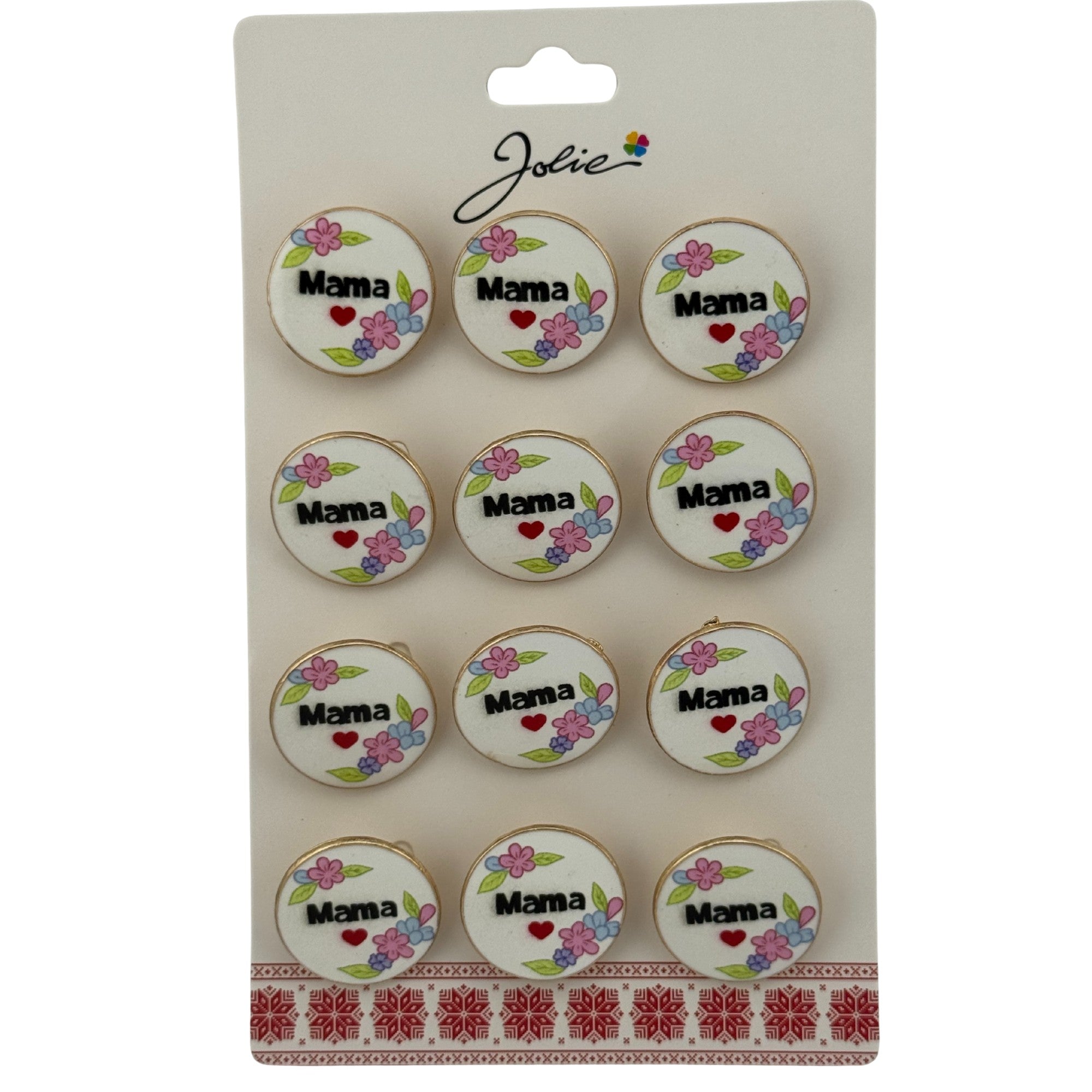 Set 12 Brose Martisor Primavara, Model Rotund cu Flori, Mesaj Mama, Multicolor