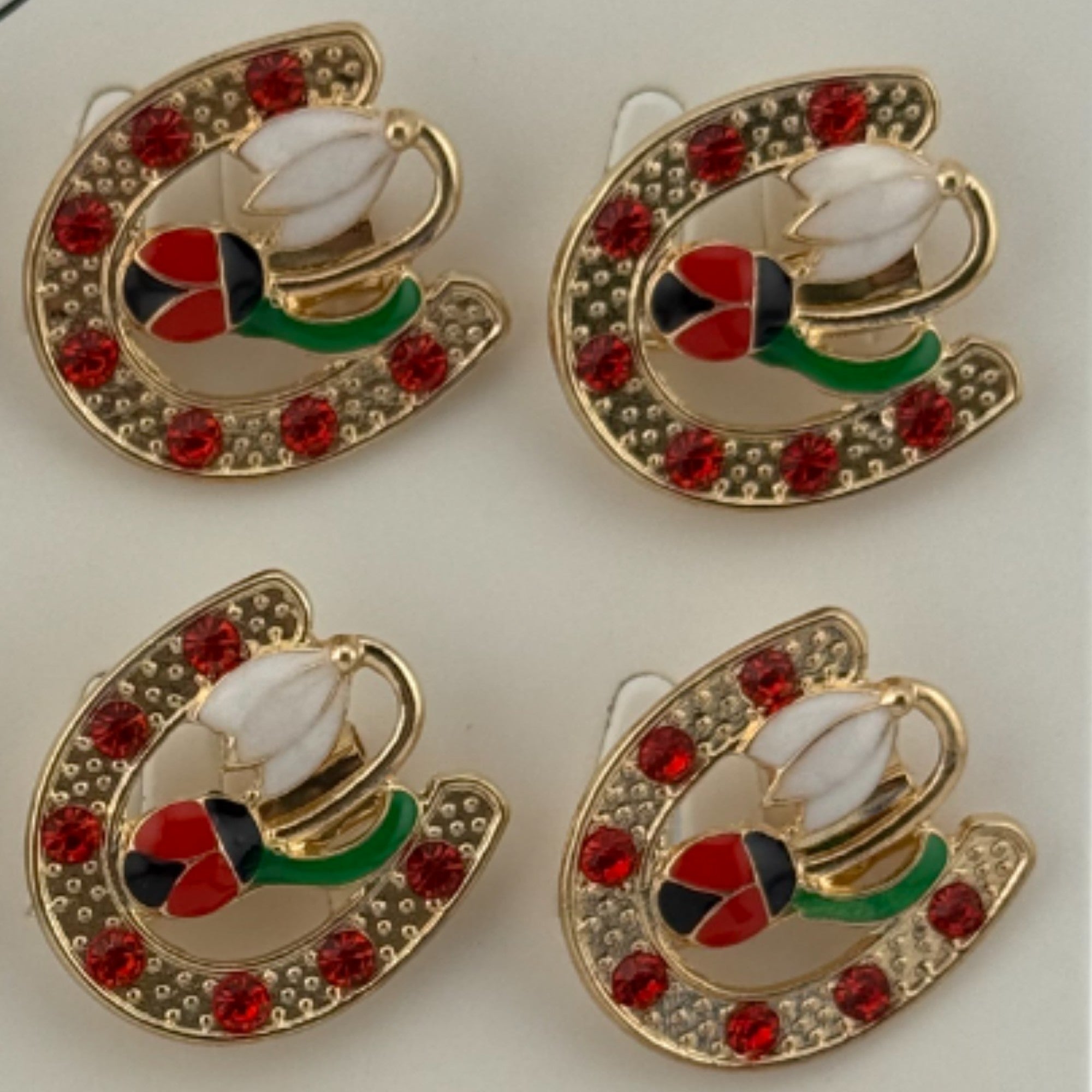 Set 12 Brose Martisor Primavara, Model Potcoava cu Pietre, Buburuza si Floare, Multicolor