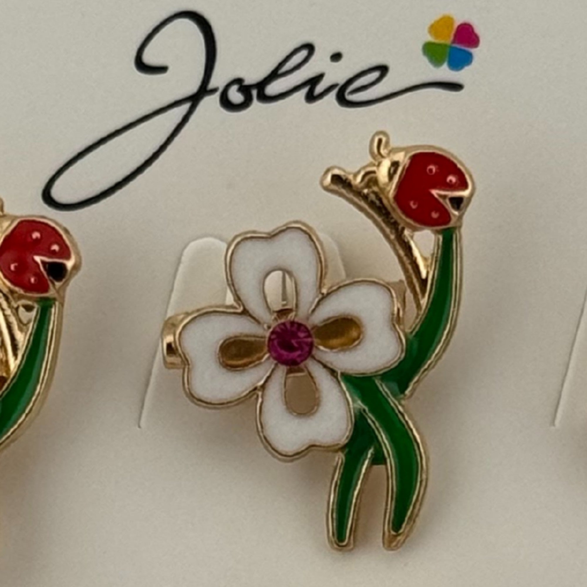 Set 12 Brose Martisor Primavara, Model Trifoi cu Buburuza, Verde Alb Rosu