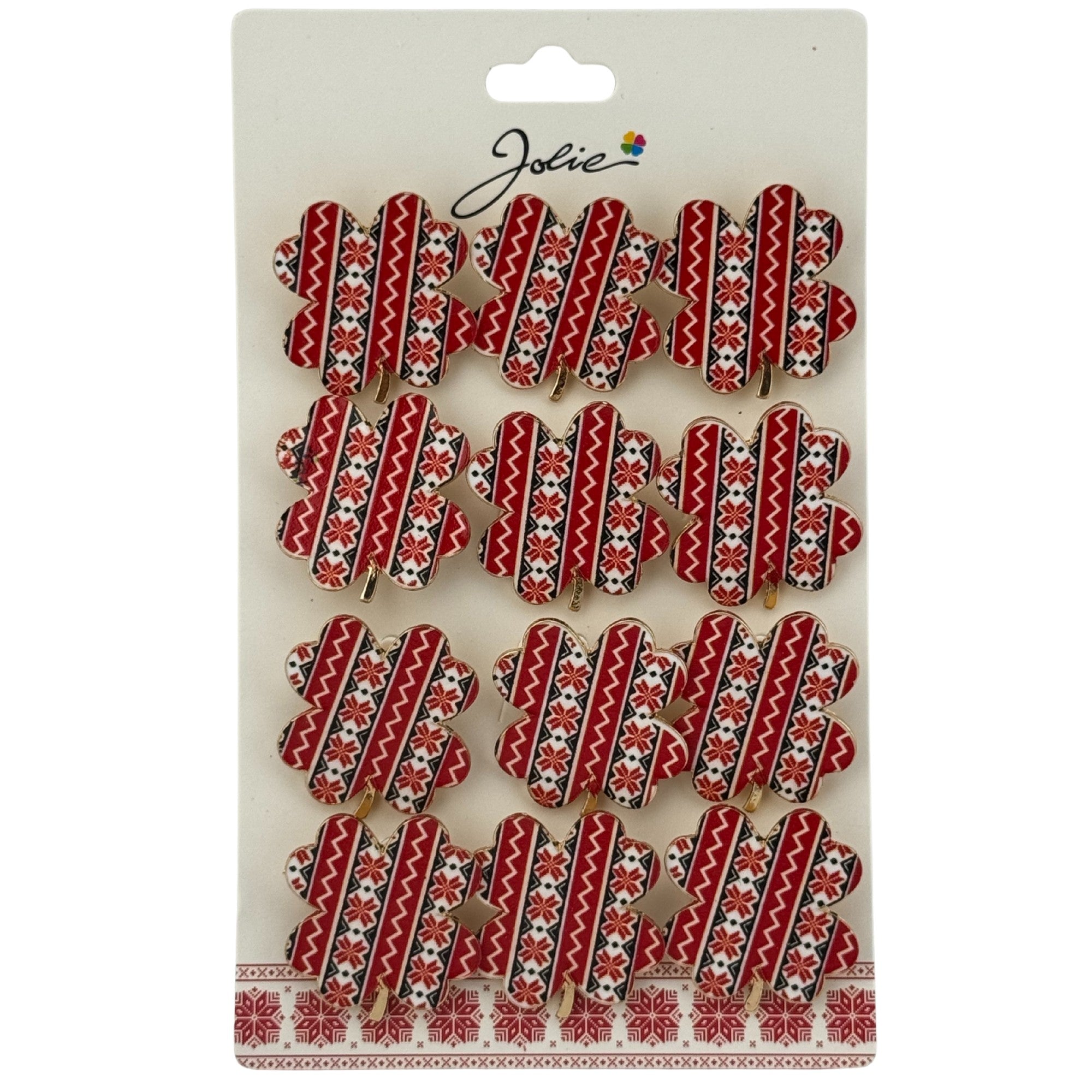 Set 12 Brose Martisor Primavara, Model Trifoi cu Motiv Traditional, Multicolor