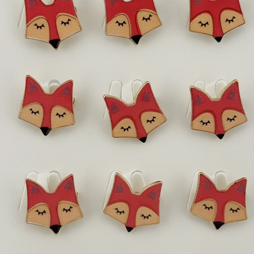 Set 12 Brose Martisor Traditional, Model Vulpe, Brose din Metal, Aspect Lacuit, 2,5 x 2,5 cm per Unitate, Rosu
