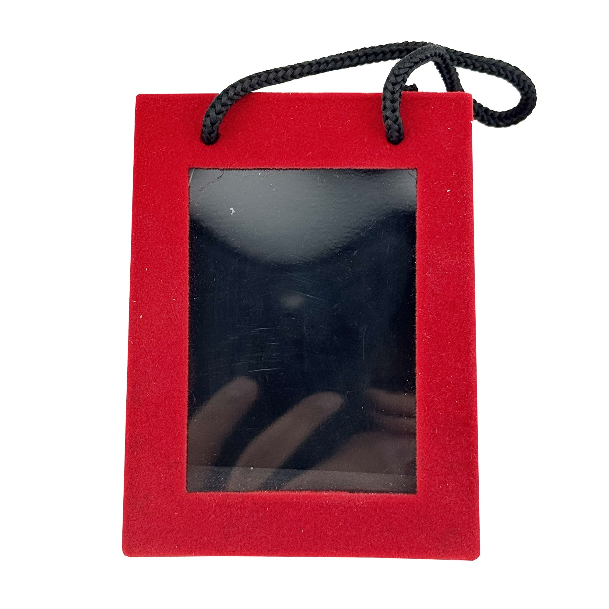 Set 12 Cutii pentru Martisoare, Forma Gentuta cu Capac Transparent tip Display, Catifea Rosie, 65x85x40 mm