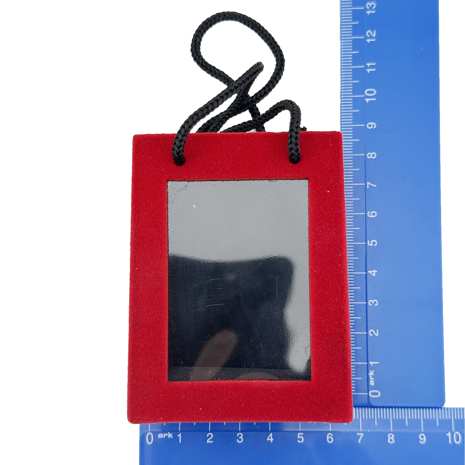 Set 12 Cutii pentru Martisoare, Forma Gentuta cu Capac Transparent tip Display, Catifea Rosie, 65x85x40 mm