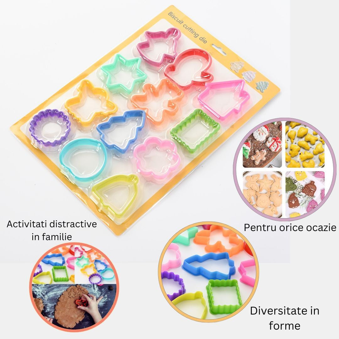 Set 12 forme pentru prajituri material polipropilena, diverse forme, pentru orice ocazie, adancime 1.6 cm, 23.3 x 33.5 x 1.8 cm, multicolor