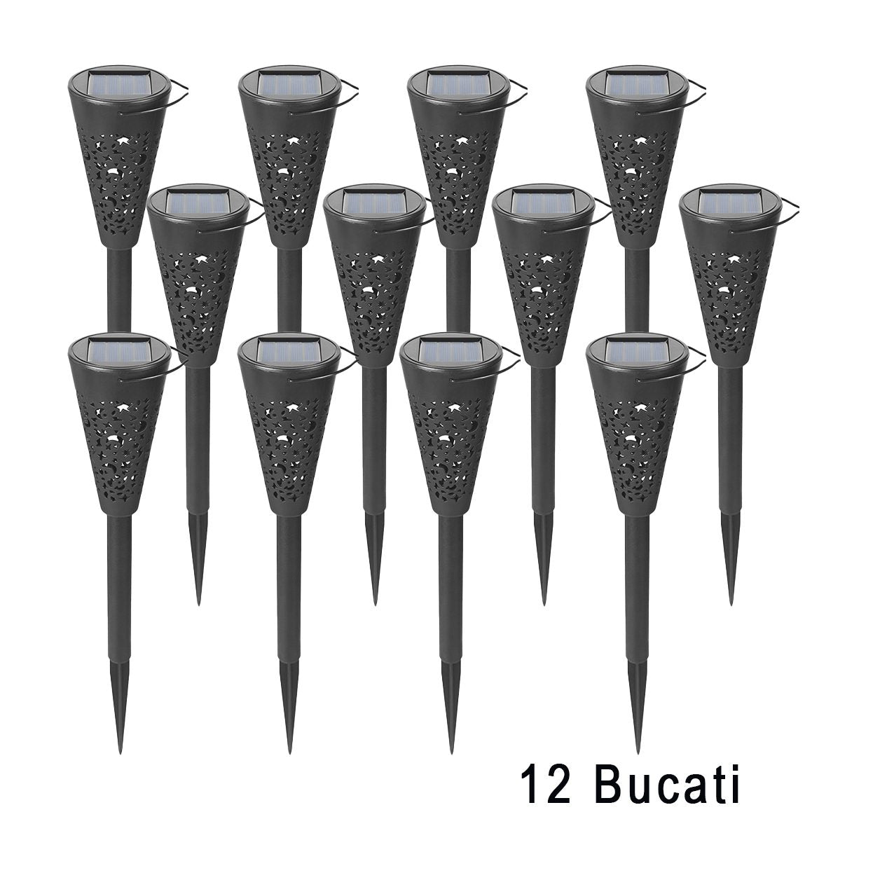 Set 12 Lampi Solare Led pentru Gradina, Tip Torta, 36 x 6.8 cm, Buton On-Off, Lumina Alb Rece, Negru