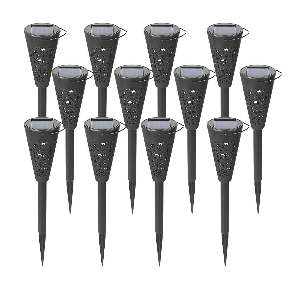 Set 12 Lampi Solare Led pentru Gradina, Tip Torta, 36 x 6.8 cm, Buton On-Off, Lumina Alb Rece, Negru