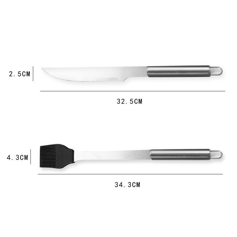 Set 14 Ustensile pentru Gratar cu Termometru, din Otel Inoxidabil, Geanta Oxford, Argintiu