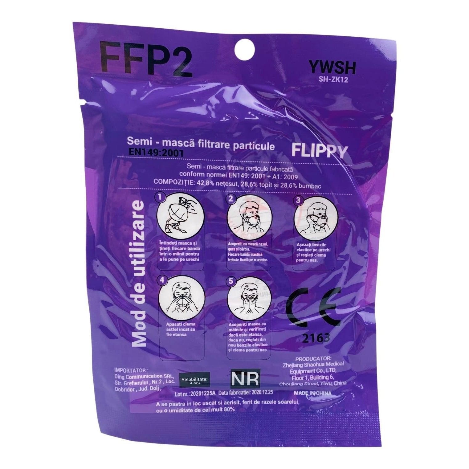 Set 15 bucati Masca de protectie faciala, ®️, de unica folosinta, FFP2 CE 2163, 5 straturi, nesterila, ambalaj individual, Alb