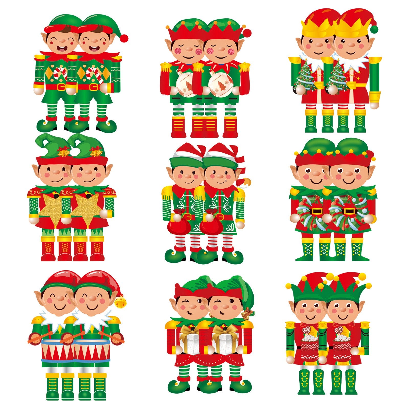 Set 18 Decoratiuni de Craciun din Lemn, cu Snur pentru Agatare in Brad, Model Elfi, Diferite Dimensiuni, Multicolor