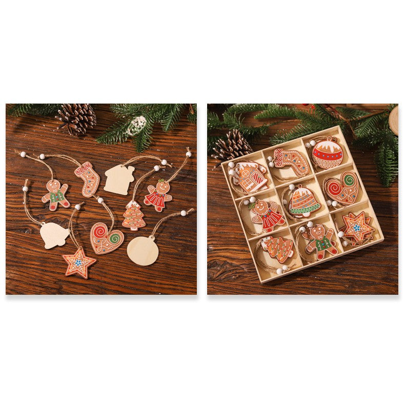 Set 18 Decoratiuni de Craciun din Lemn, cu Snur pentru Agatare in Brad, Modele Diverse , Diferite Dimensiuni, Multicolor