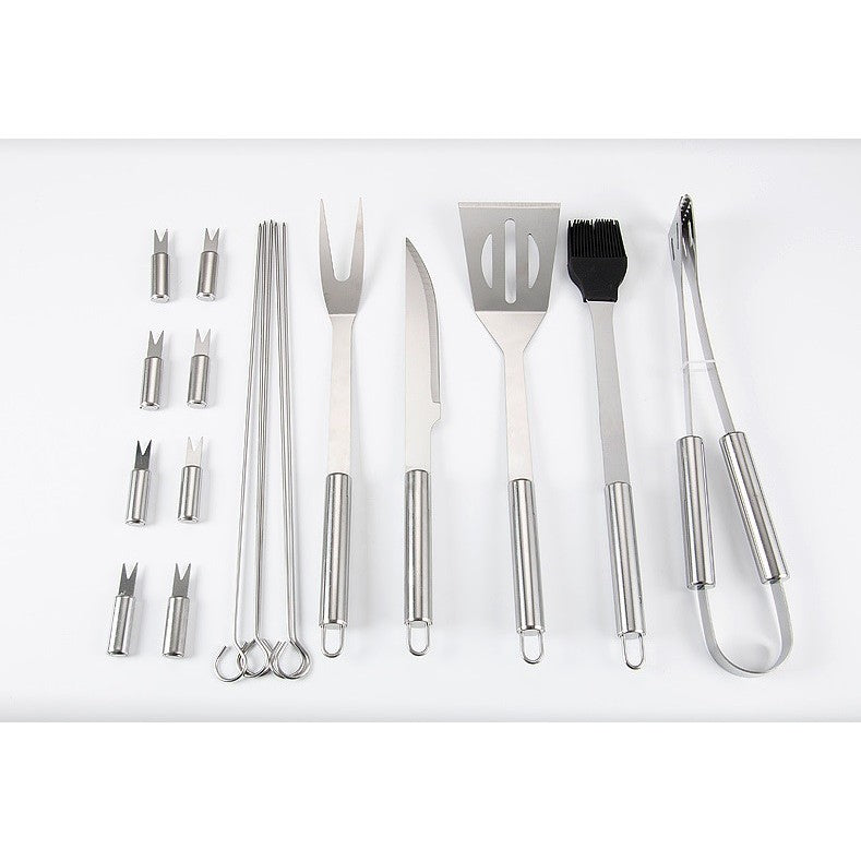 Set 18 Ustensile pentru Gratar, din Otel Inoxidabil, Geanta Oxford, Argintiu