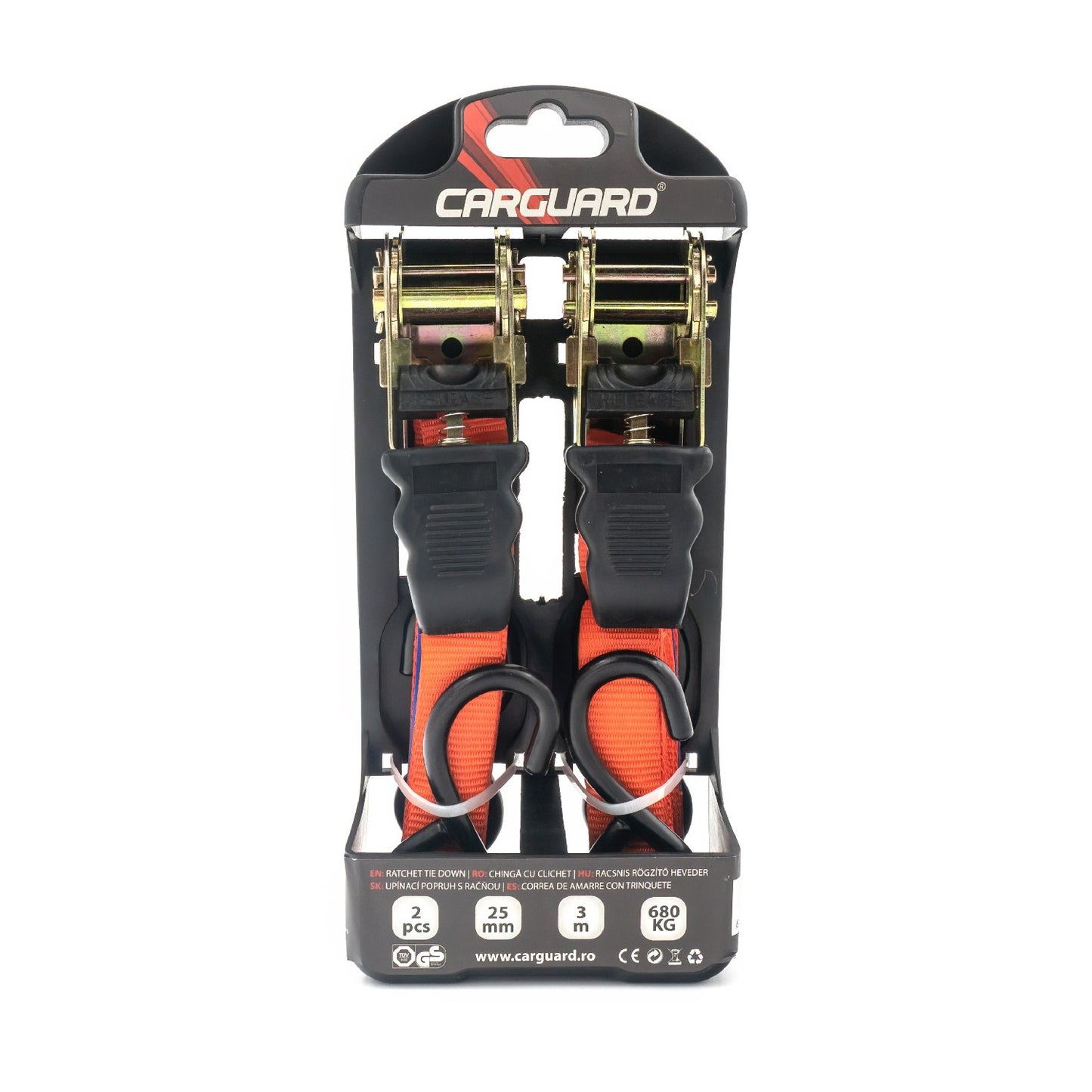 Set 2 chingi cu clichet Carguard – 25 mm × 3 m – 680 kg