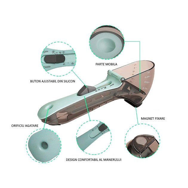 Set 2 Cupe Gradate pentru Bucatarie, Cupe de Masurat Reglabile, Ergonomic, Confortabil, pentru Lichide si Solide, Volum ajustabil 5-30ml, 30-130ml, Culoare Albastru