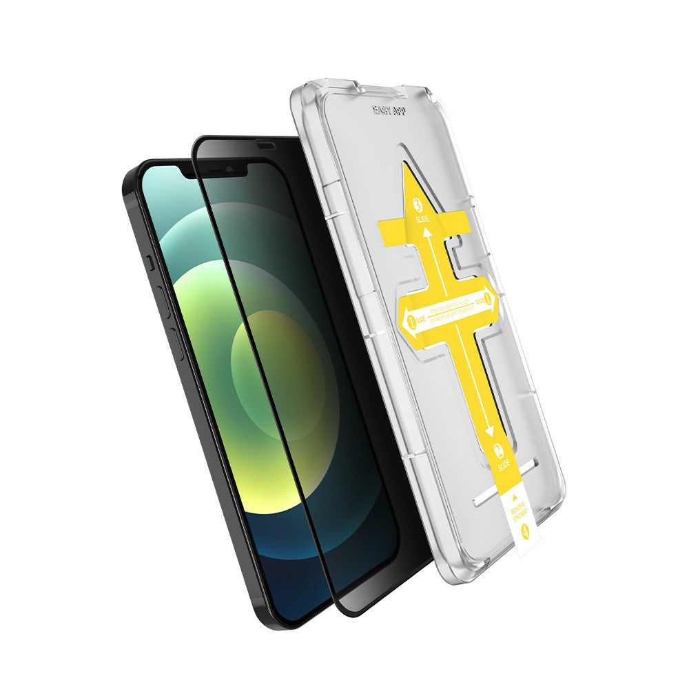 Set 2 folii sticla securizata cu sistem de montare usor si rapid Full Cover 3D Privacy compatibila cu Apple iPhone 12 / 12 Pro