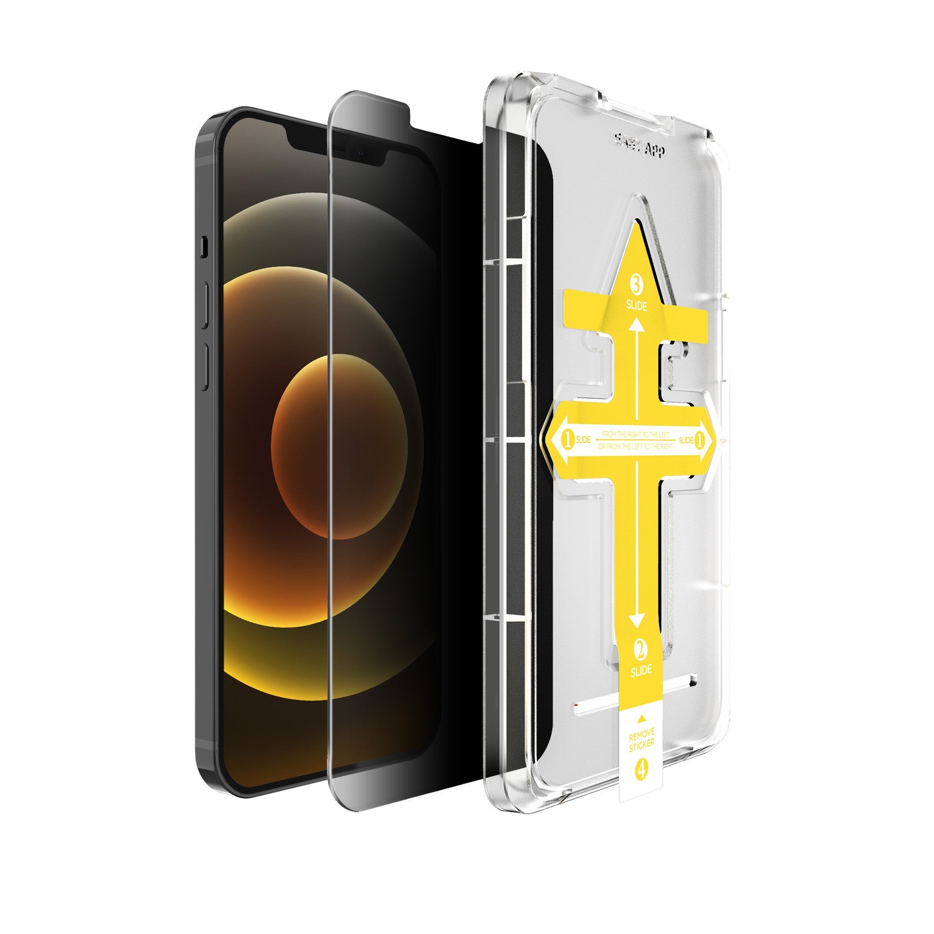 Set 2 folii sticla securizata cu sistem de montare usor si rapid Full Cover 3D Privacy compatibila cu Apple iPhone 13 / 13 Pro
