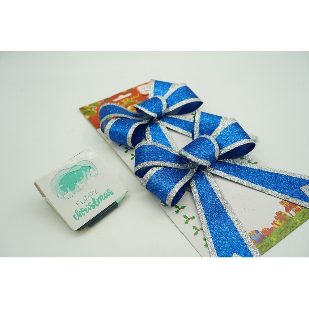 Set 2 fundite pentru brad, Albastre, cu margini argintii, 13 x 18 cm, PVC