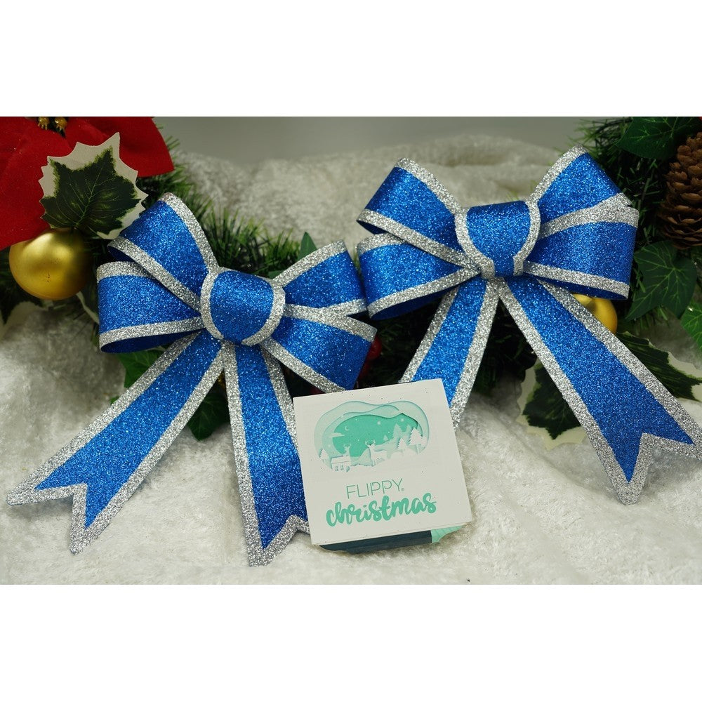 Set 2 fundite pentru brad, Albastre, cu margini argintii, 13 x 18 cm, PVC