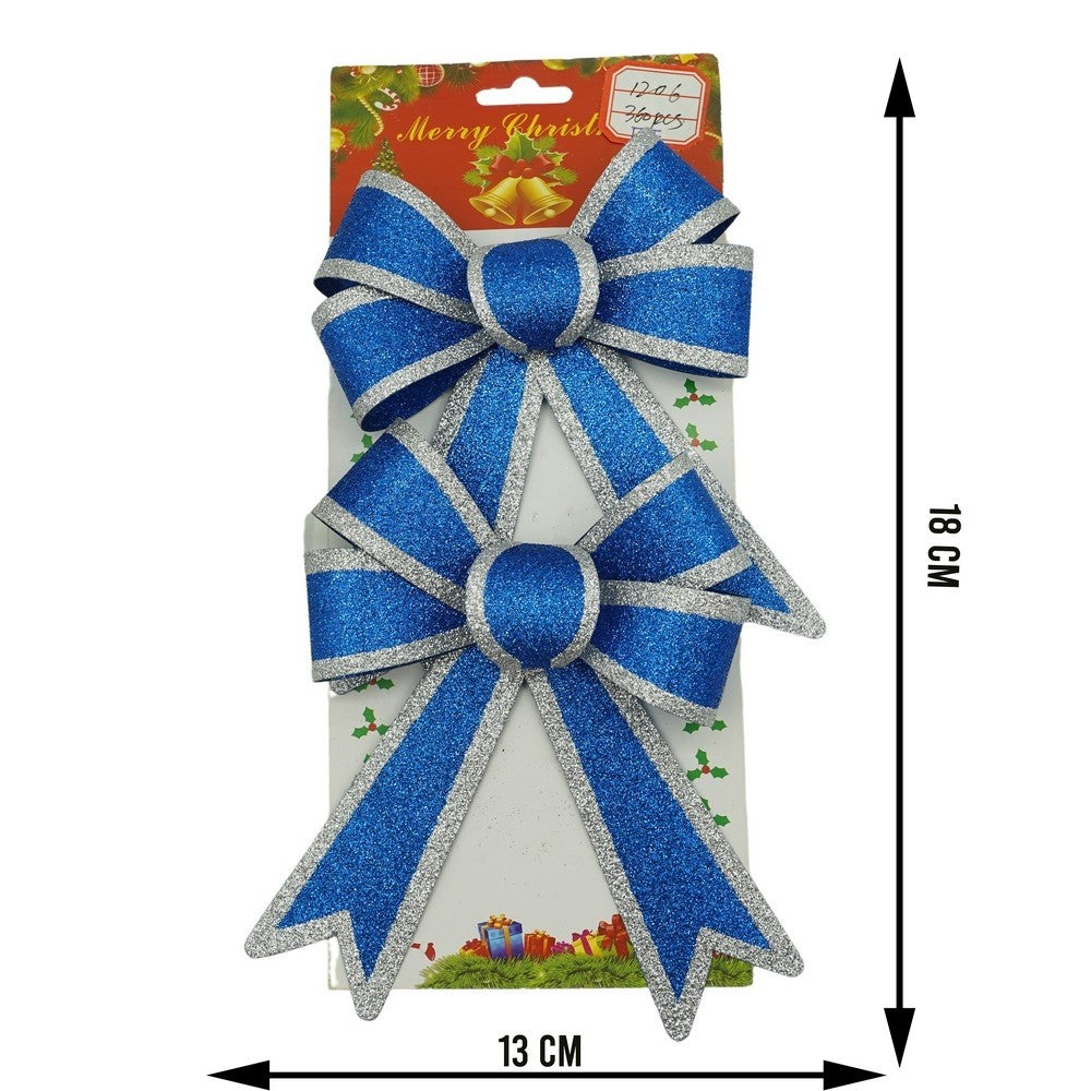 Set 2 fundite pentru brad, Albastre, cu margini argintii, 13 x 18 cm, PVC