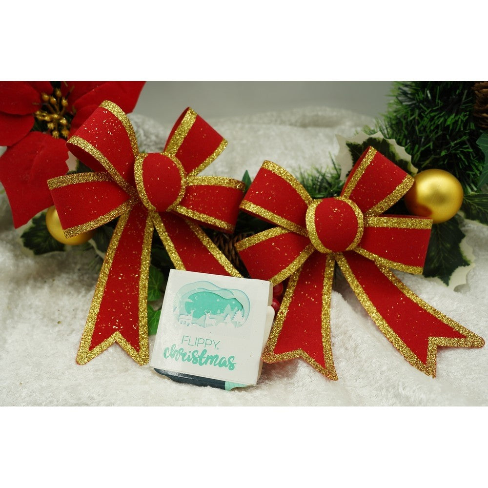 Set 2 fundite pentru brad, Rosii, cu margini aurii, 13 x 18 cm, PVC