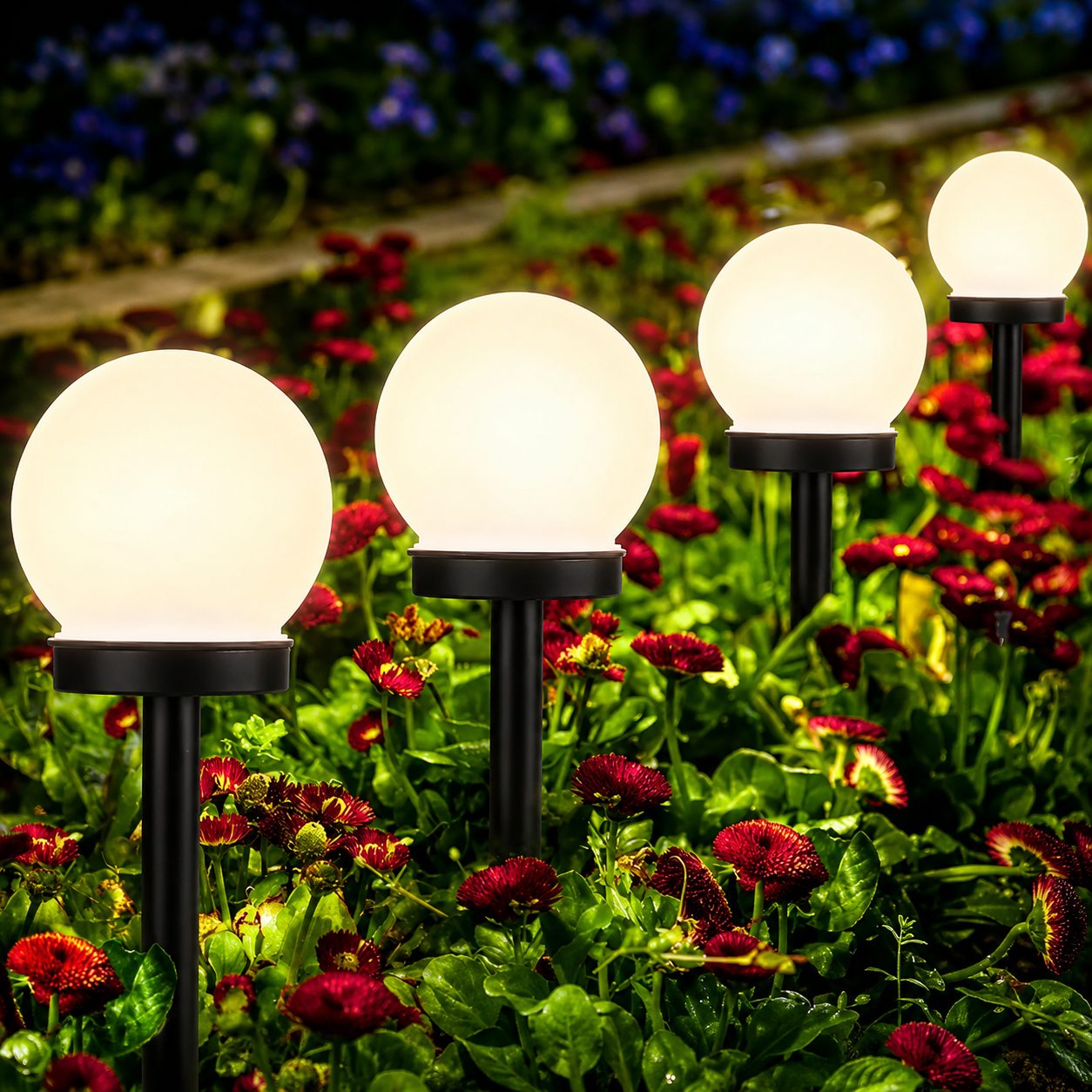 Set 2 Lampi Solare LED, Forma Sferica, Tip Glob, Diametru 10 cm, Alb Cald