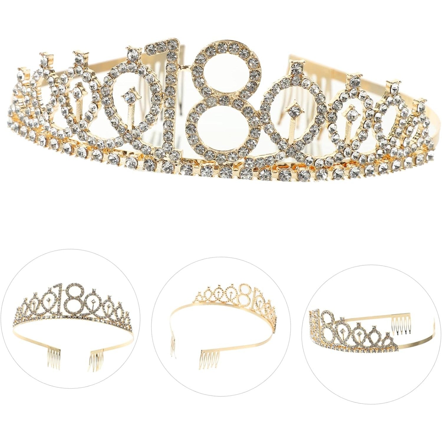 Set 2 Piese pentru Majorat, 15 x 13 x 5 cm, Coronita Printesa Gold si Panglica 18&amp;Fabulous, Negru